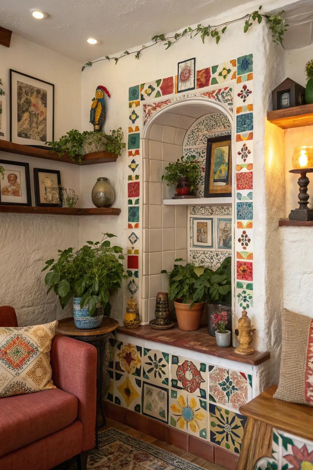 Artistic alcoves add unique and ornamental storage.
