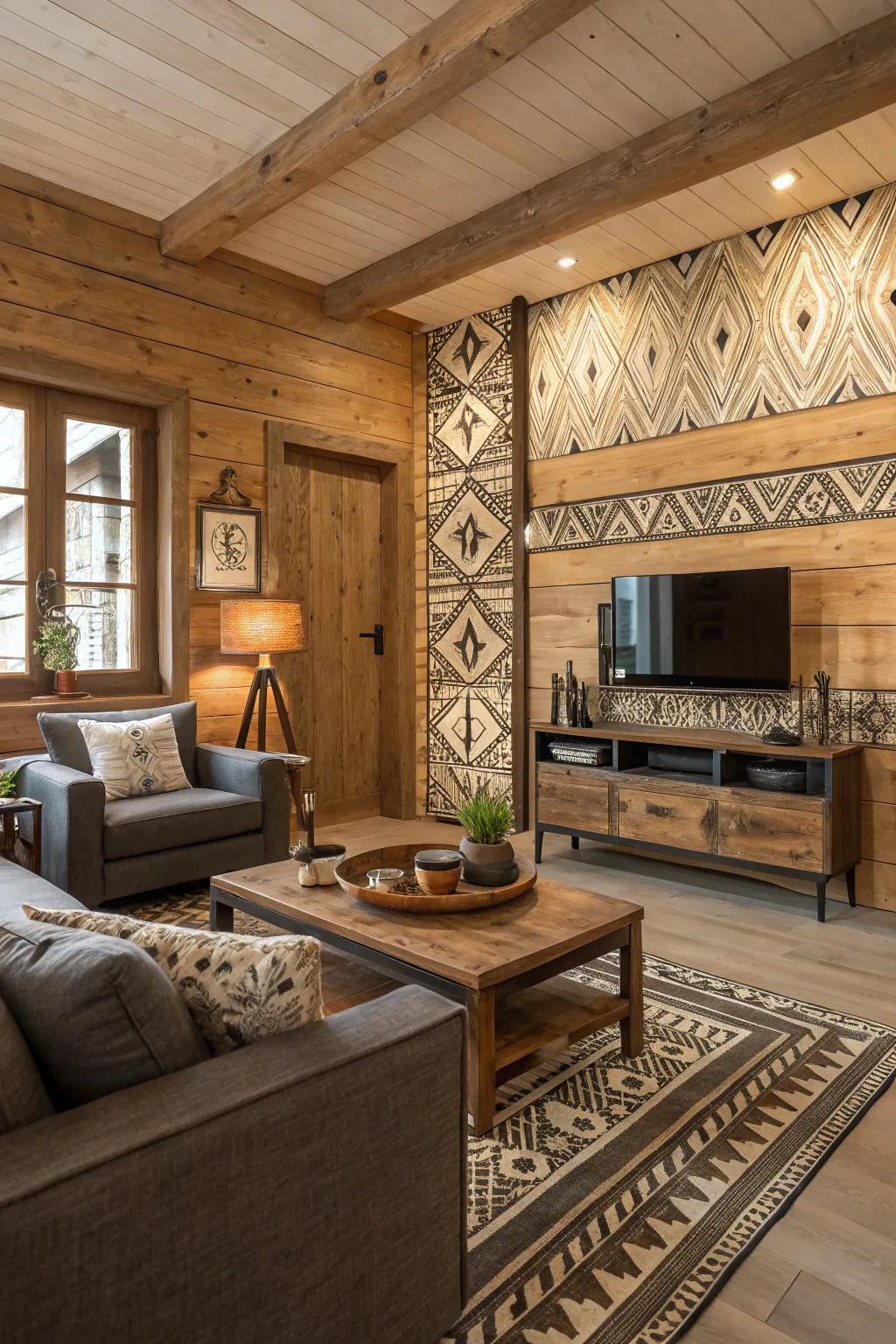 Contemporary country borders evoke a comfortable yet trendy atmosphere.