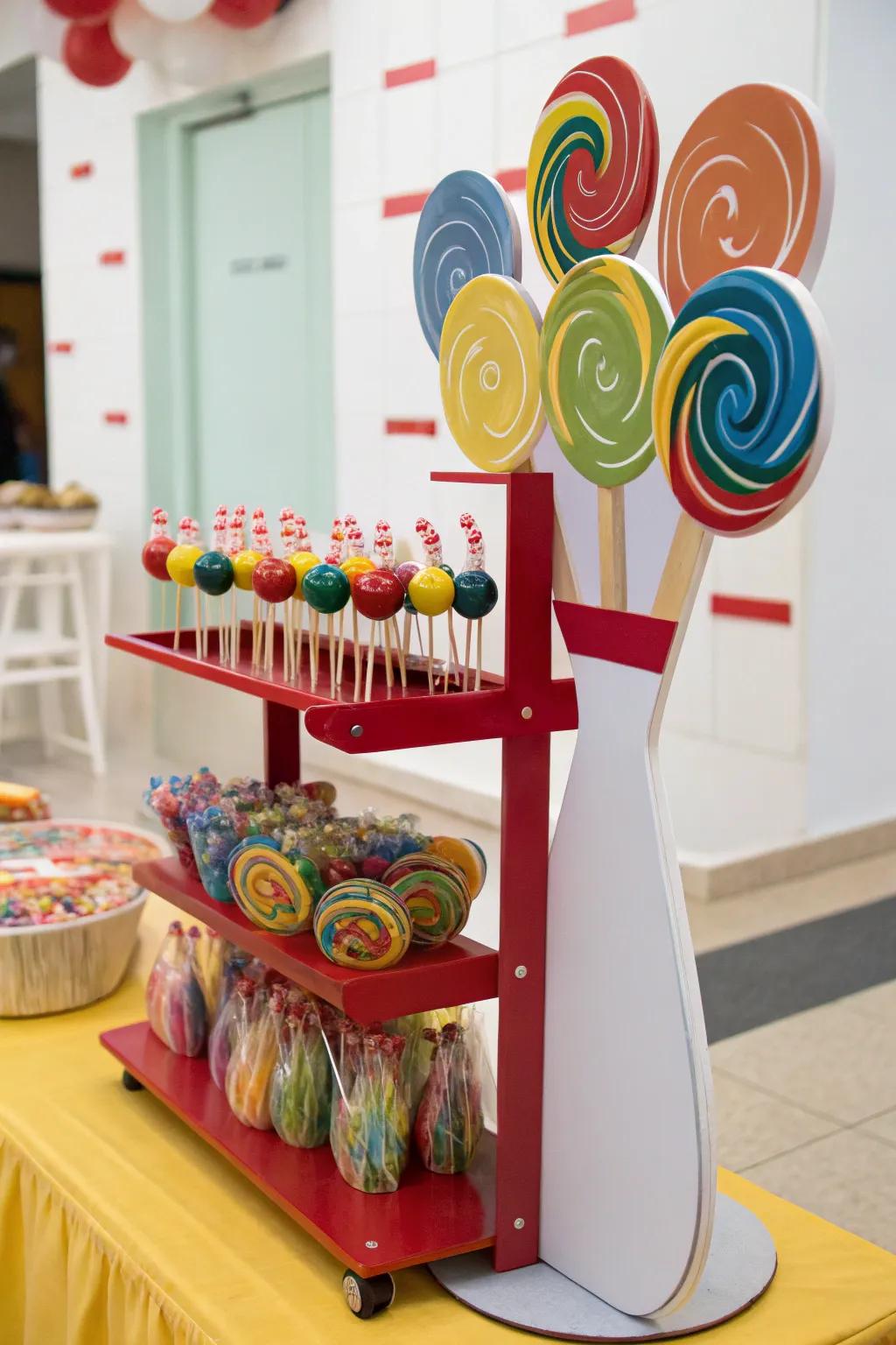 Sweet treat support with bowling pin shapes for a fun centerpiece.