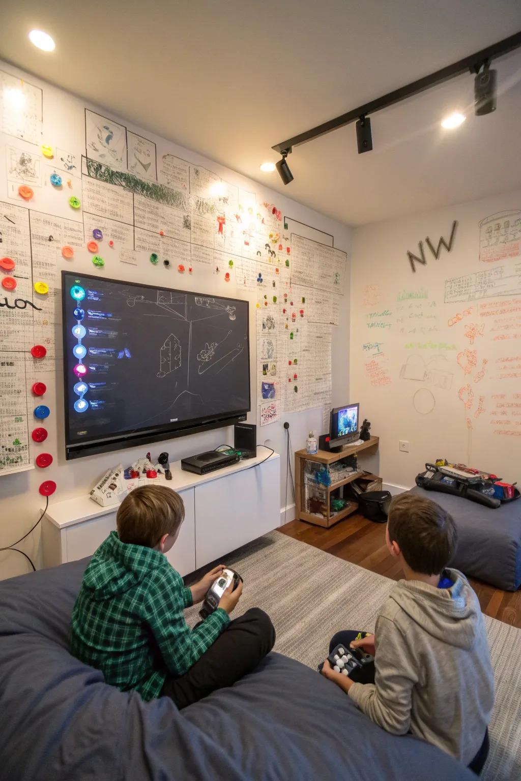 A wall serving as a whiteboard ignites innovation and plotting.
