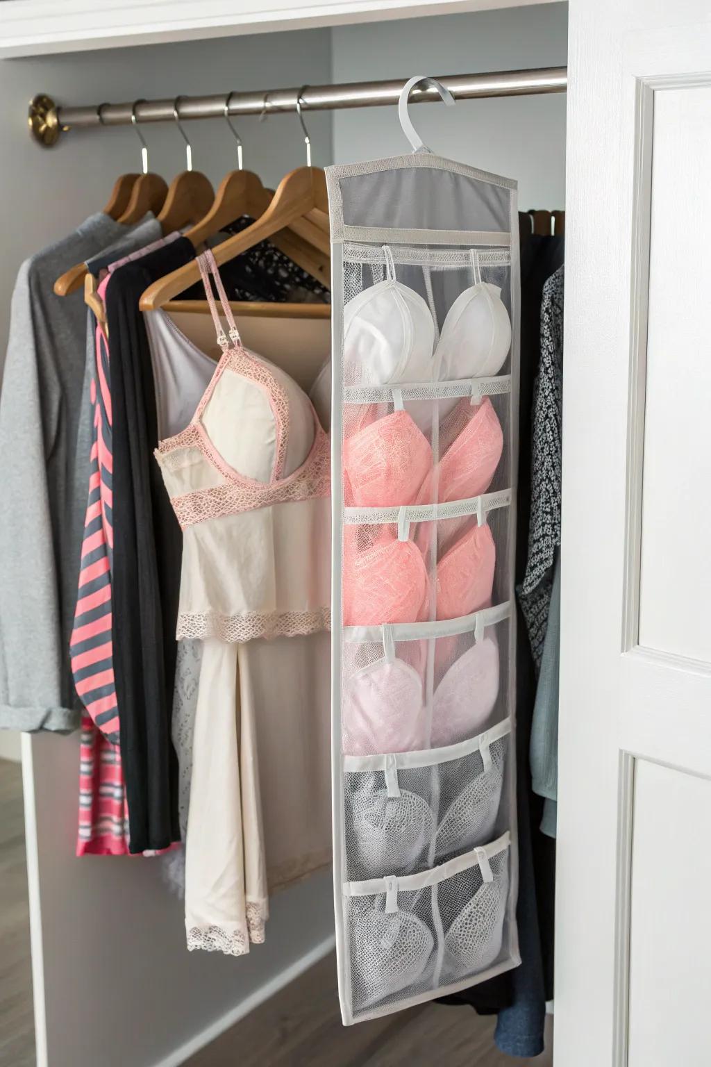 Keep organized with hanging pockets.