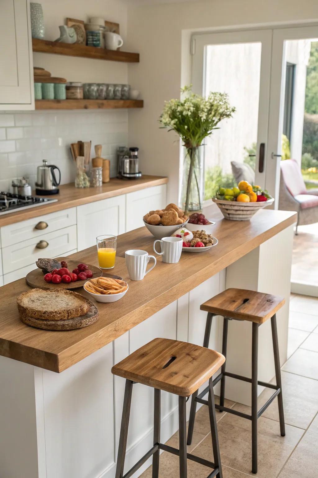 A breakfast bar perfectly integrated into the kitchen’s design.