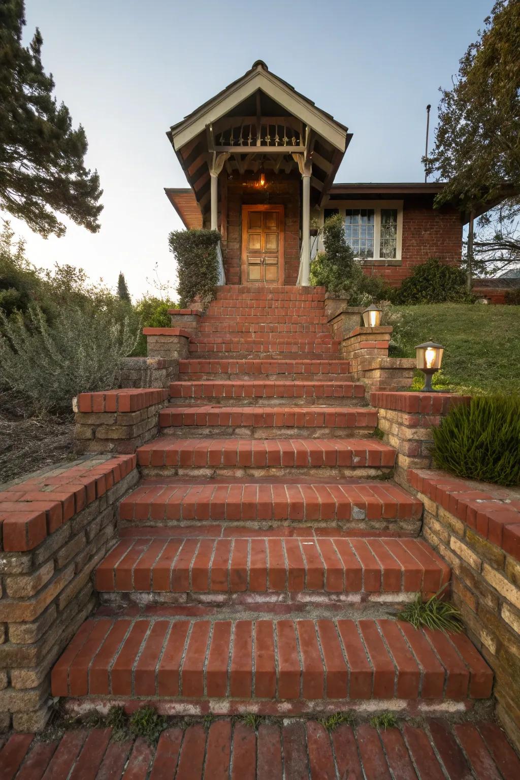 Classic scarlet brick steps incorporating warmth and elegance.