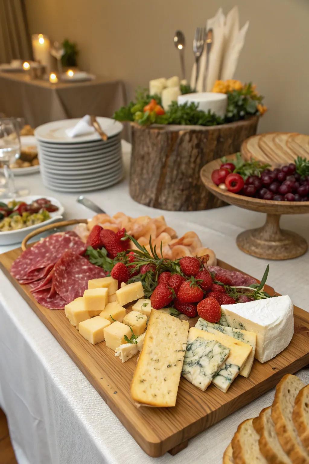 A cheese and charcuterie board elevates your buffet with gourmet flair.