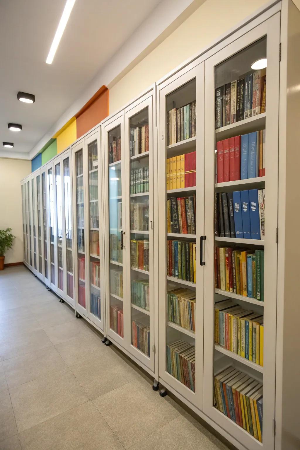 Custom-built storage repurposed as a book library.