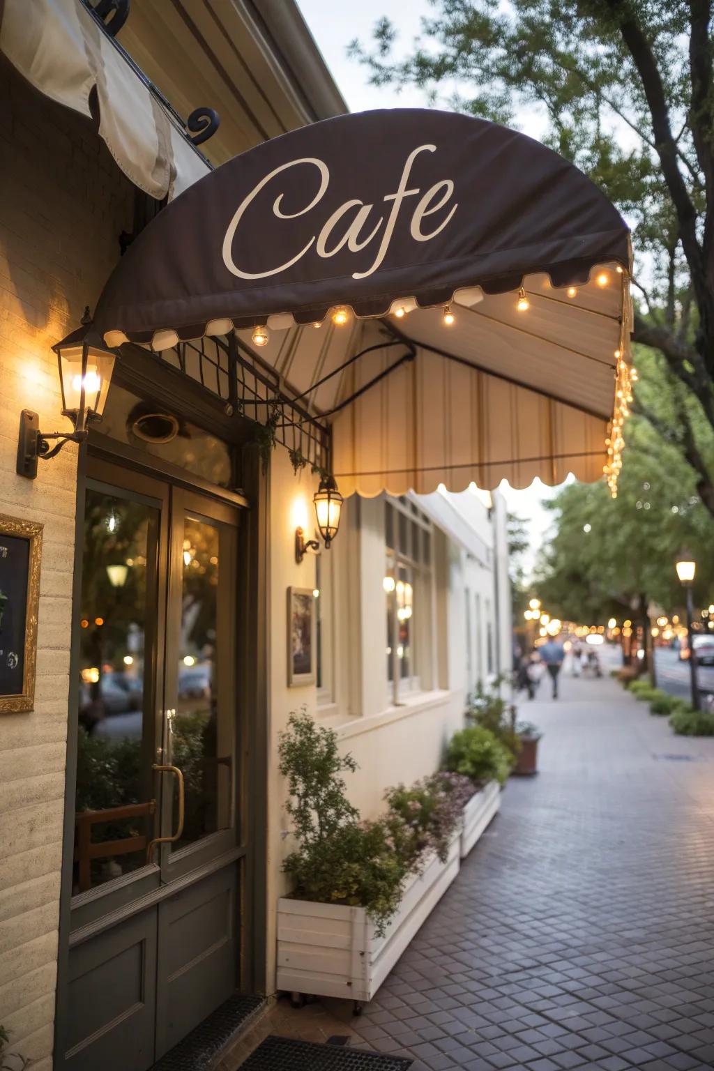 Material canopy signs offer both shelter and style.