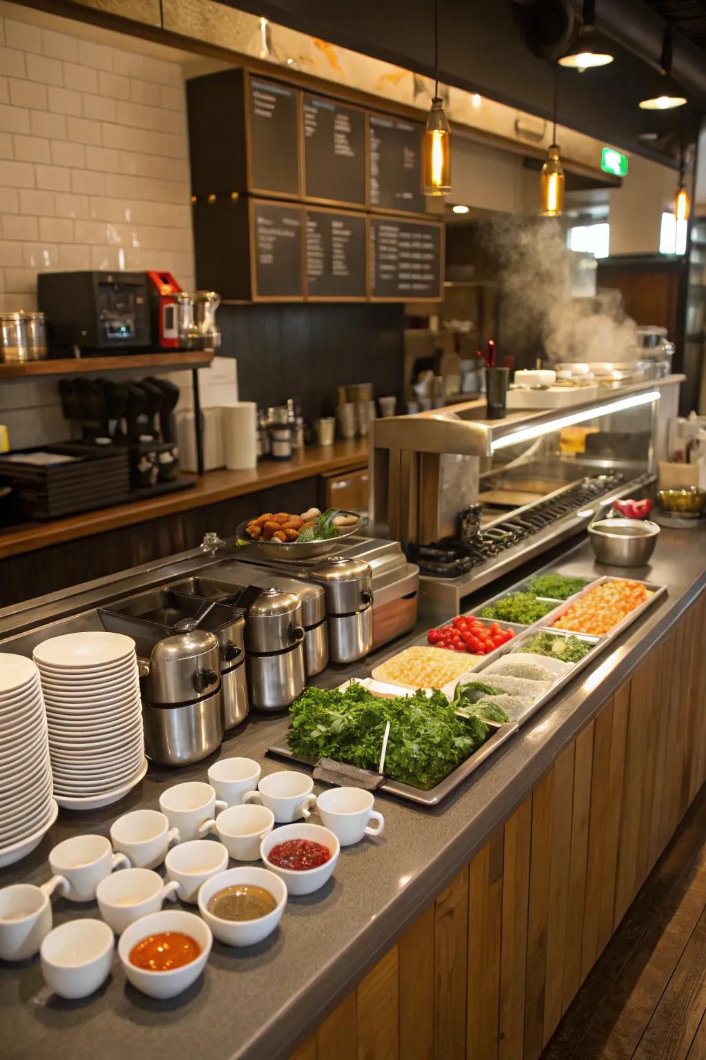 Establishing zones inside a cafe kitchen promoting effective process.