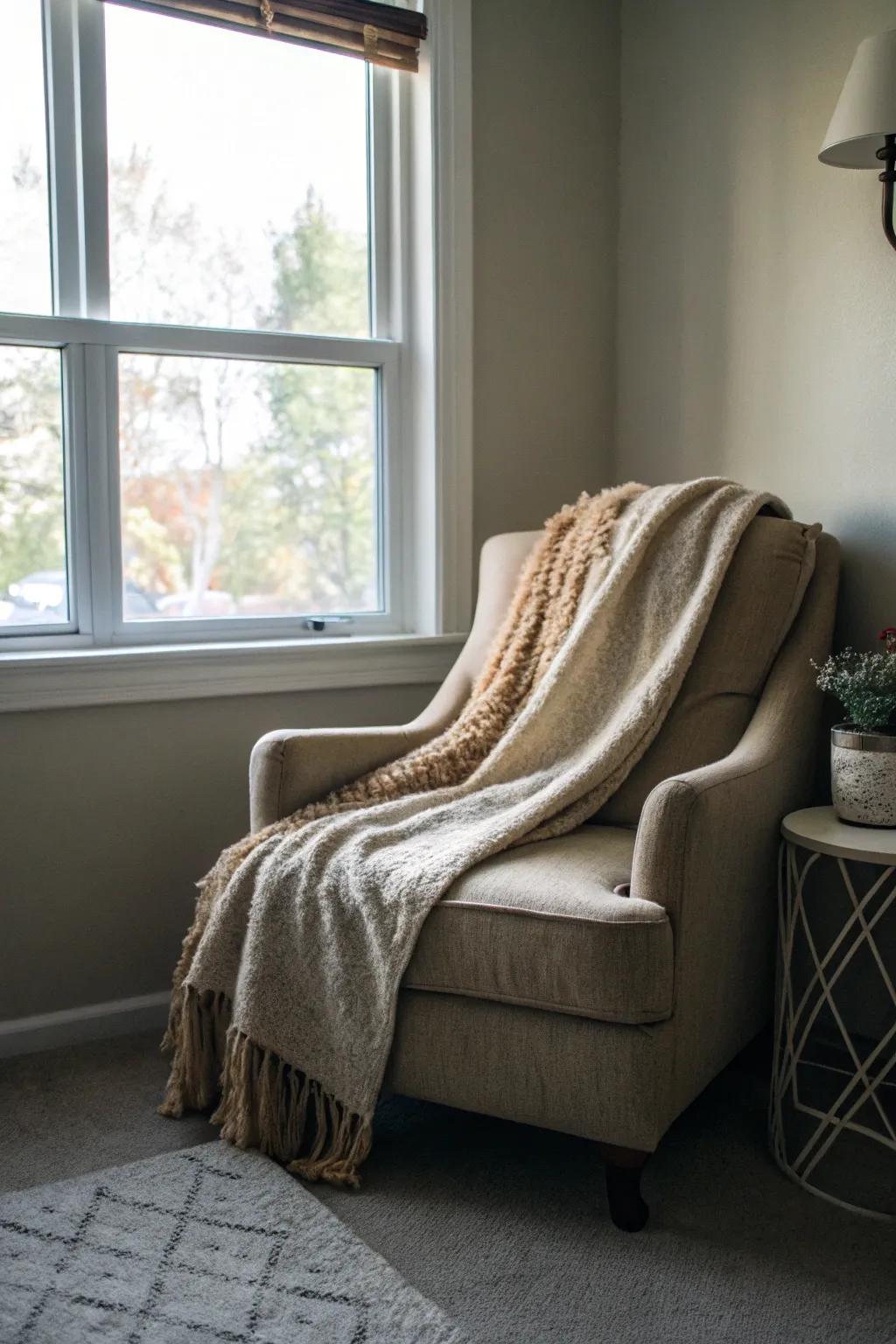 Warm yourself with a cozy throw in your peaceful nook.
