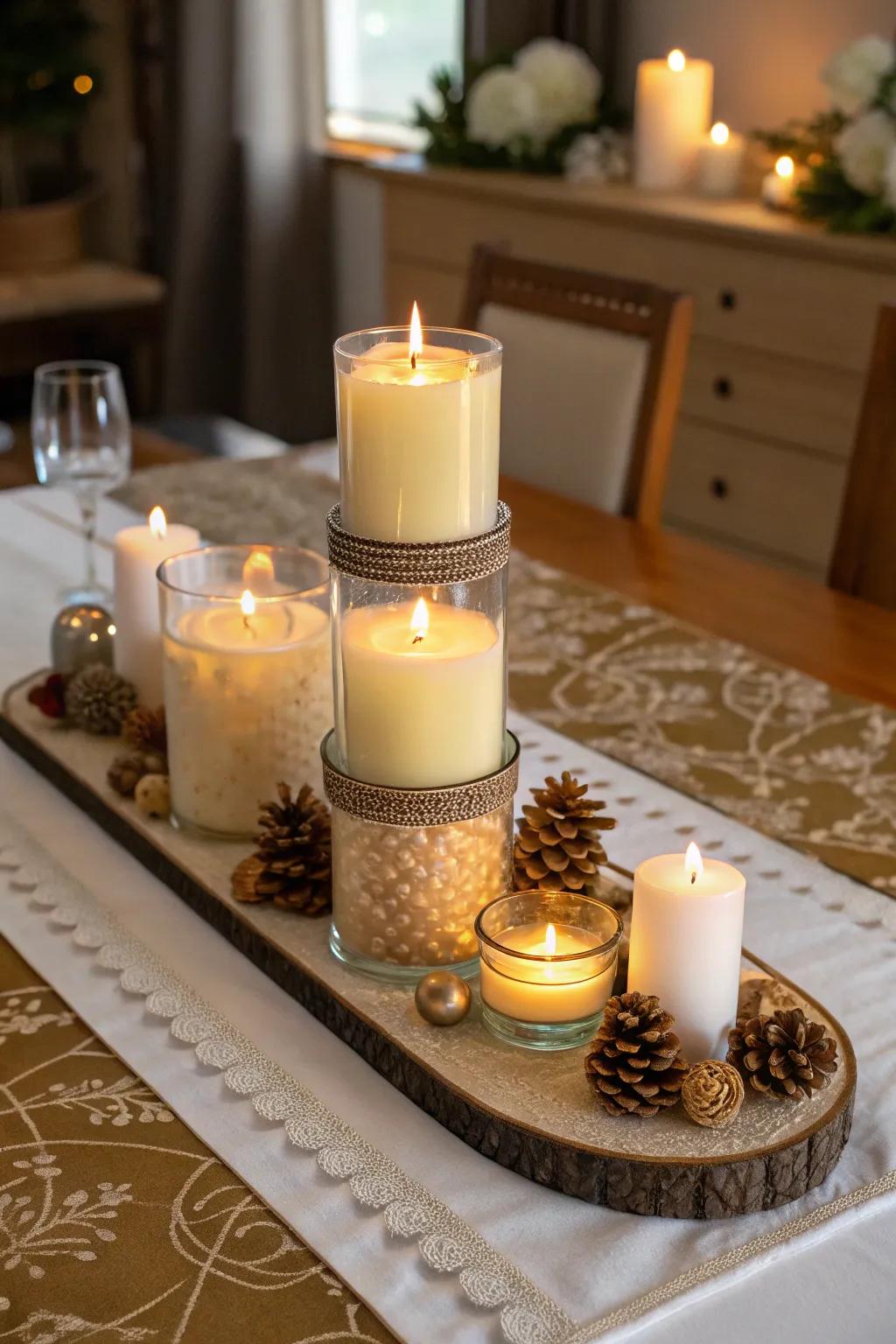 A decor cloth connects the elements of your candle display.