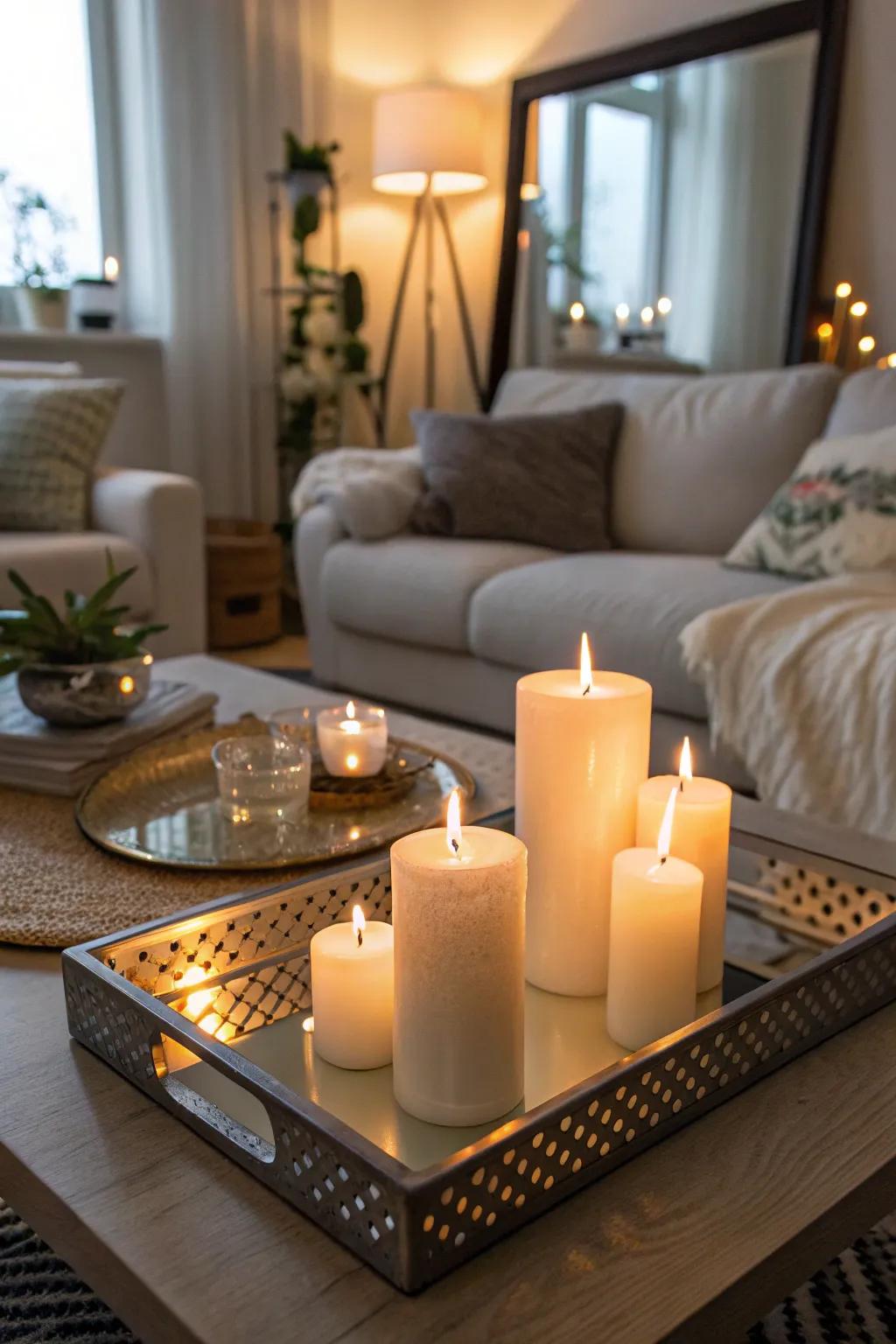 Intensify candlelight through a reflective platter.