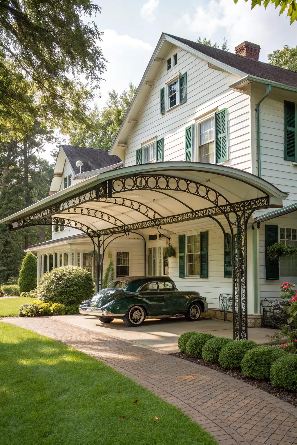 A nostalgic touch with retro carport design.