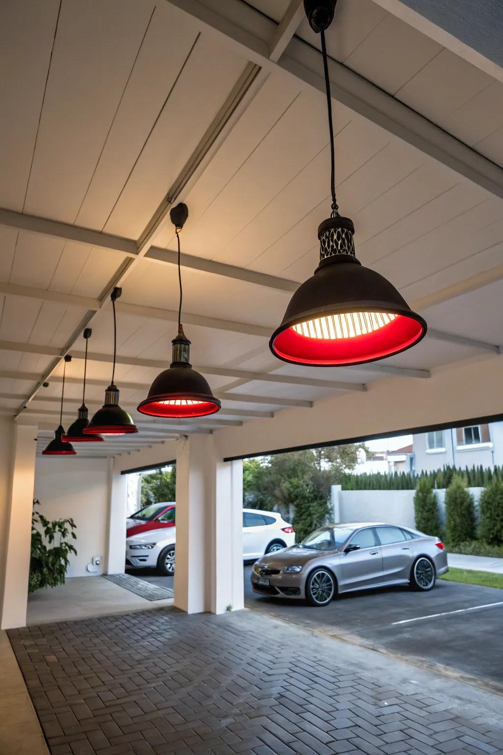 Pendant lights fashion a daring focal point in your carport.