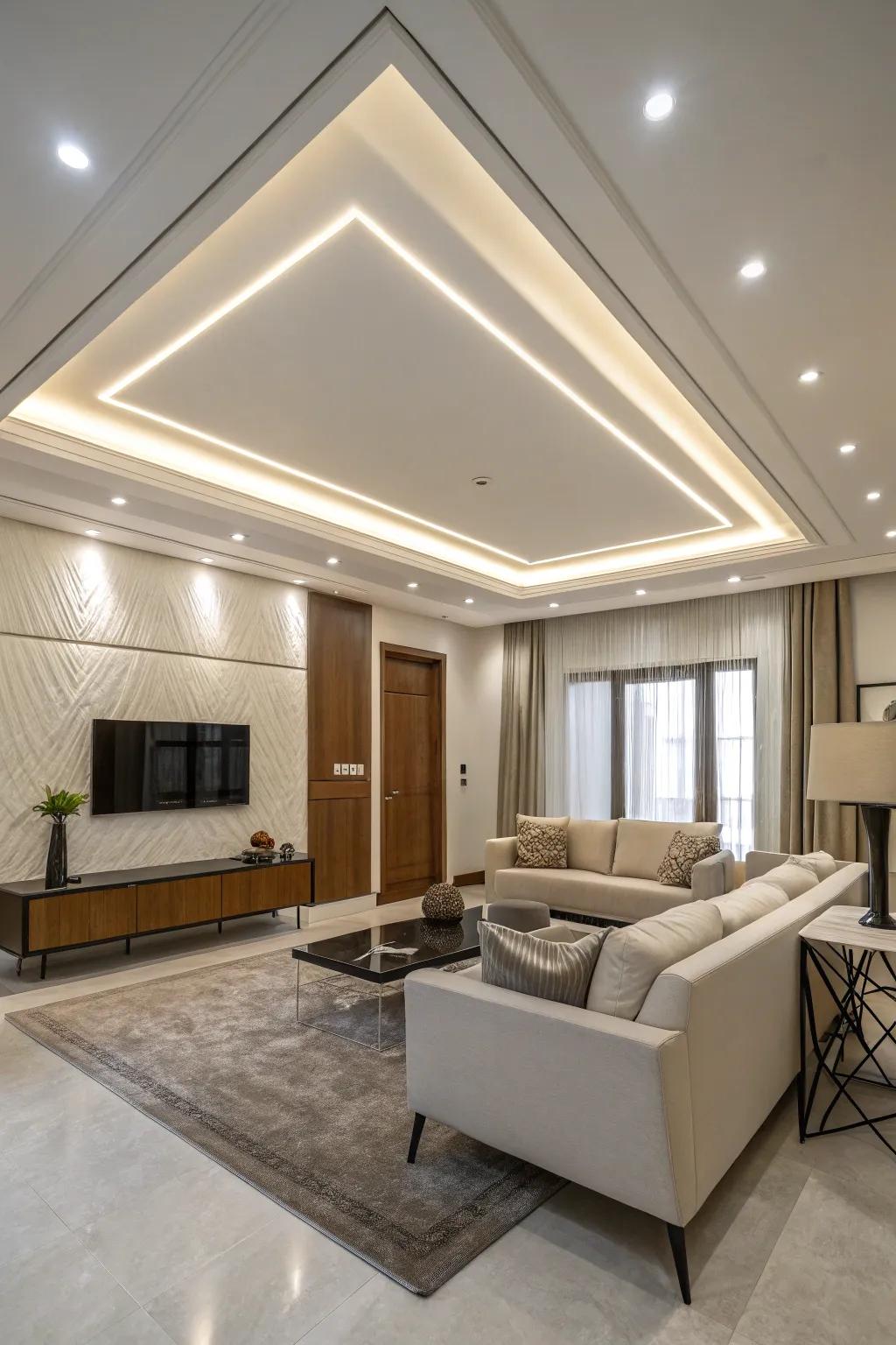 A space presenting fitted illumination that improves the ceiling layout.