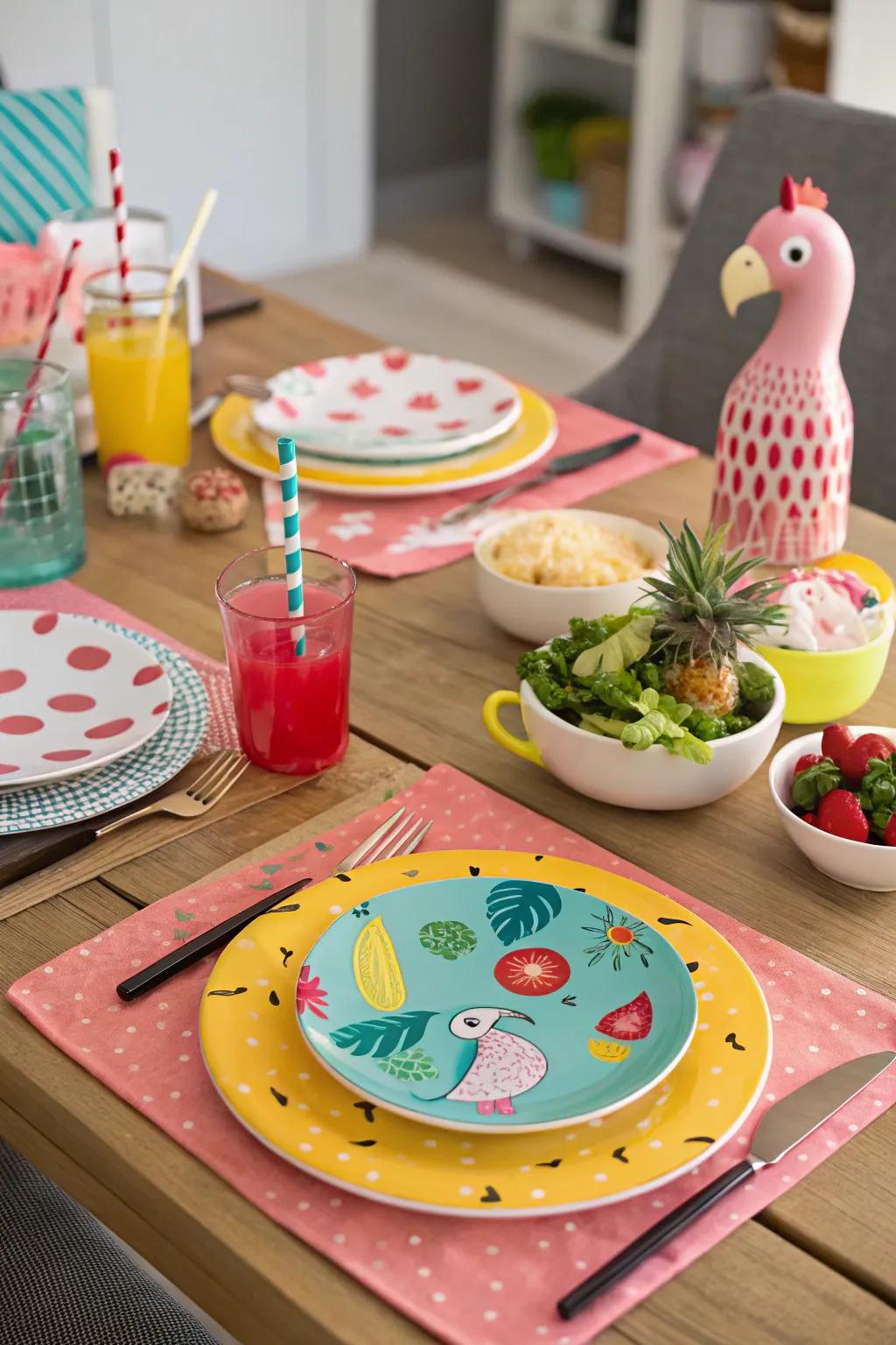 For a fun and imaginative table setting, use whimsical charger plates.