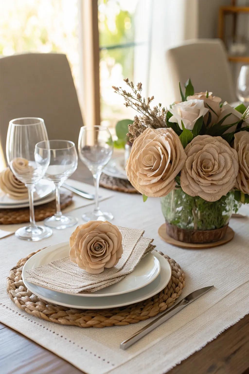 Crafted elements from reclaimed materials, providing both elegance and sustainability.