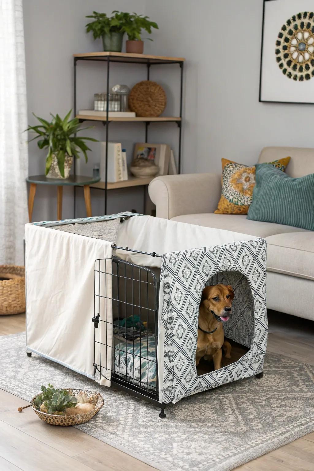 With a chic slipcover, you can improve the appearance of your kennel.