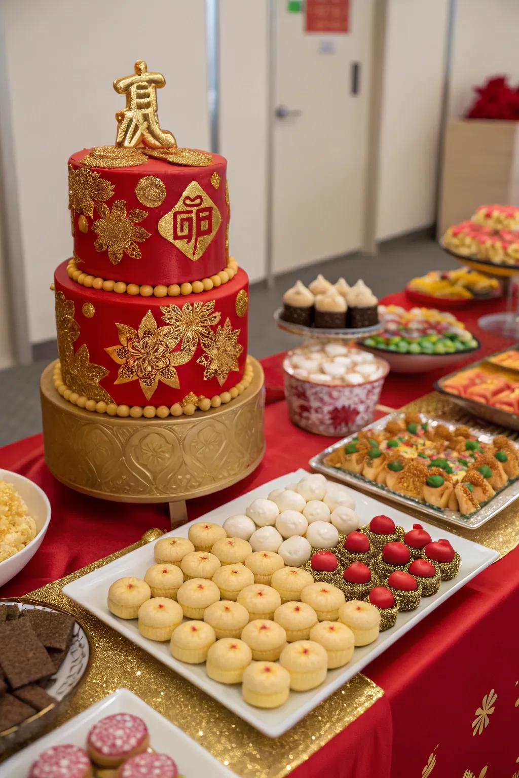 A delectable sweet treats station showcasing a Chinese cultural twist.