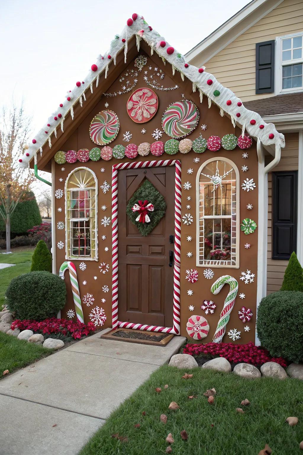 Transform your doorway into a whimsical gingerbread house.