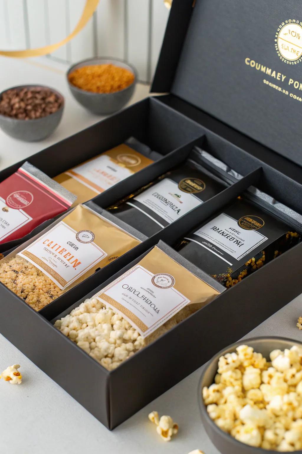 A flavor-infused corn snack kit for a flavorful adventure