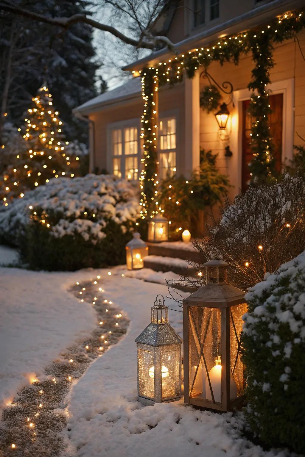 An enchanted exterior illumination display.