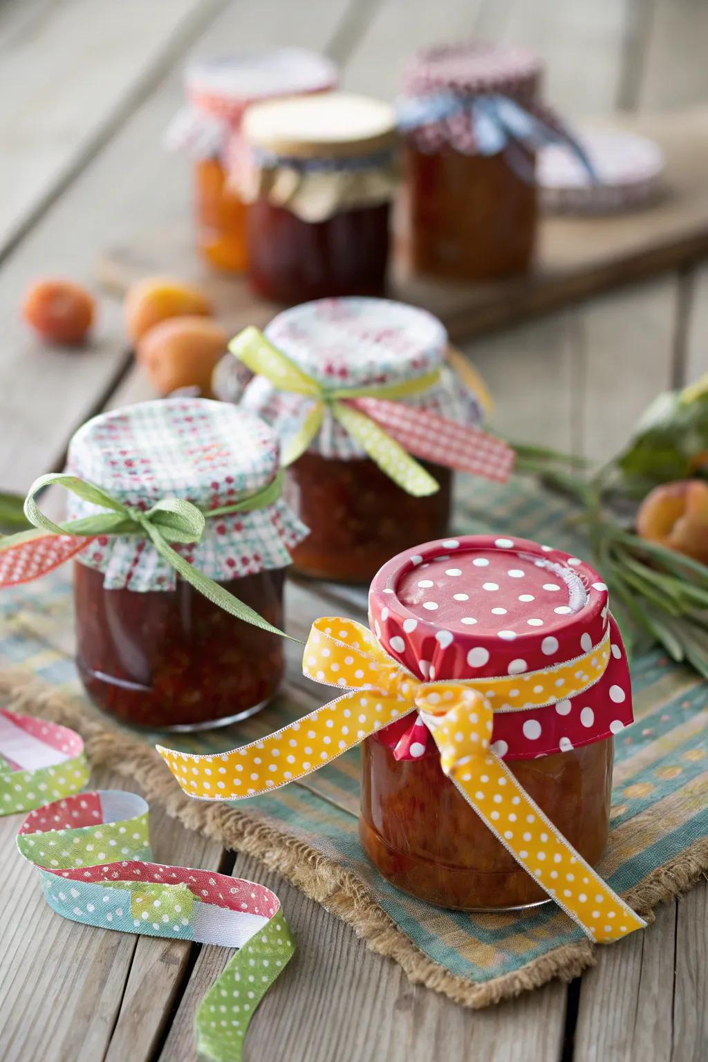 Self-made jam containers contribute a personal and palatable aspect.