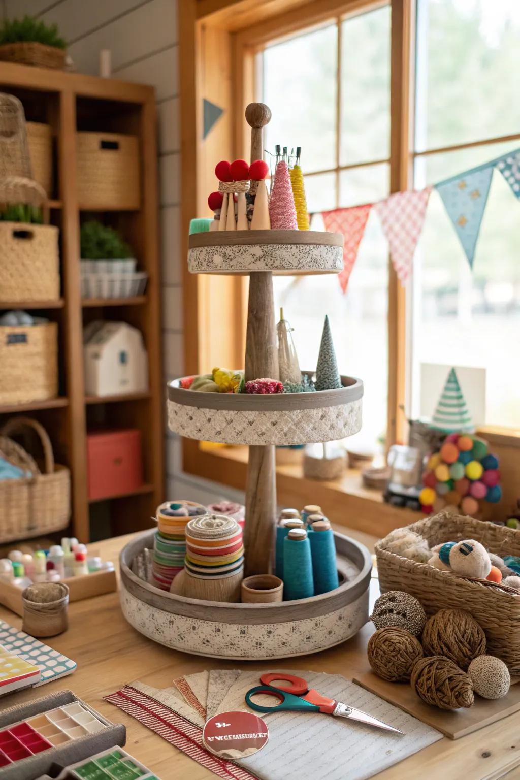Handcrafted projects contribute a personal touch to this festive display.