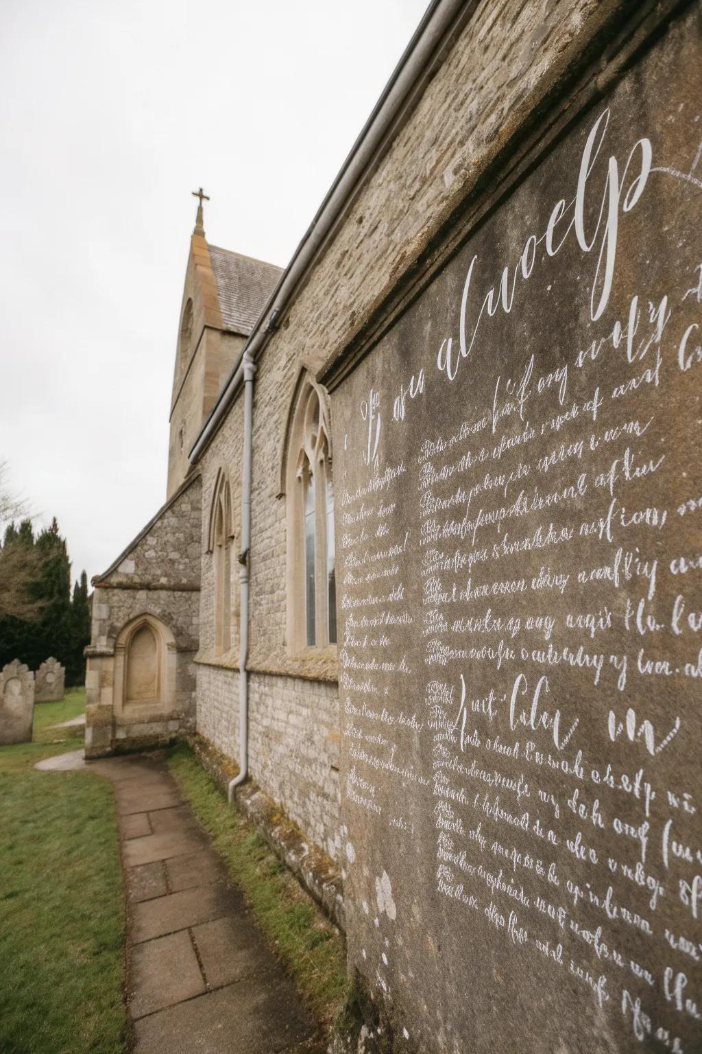 Church wall featuring inspiring sayings.