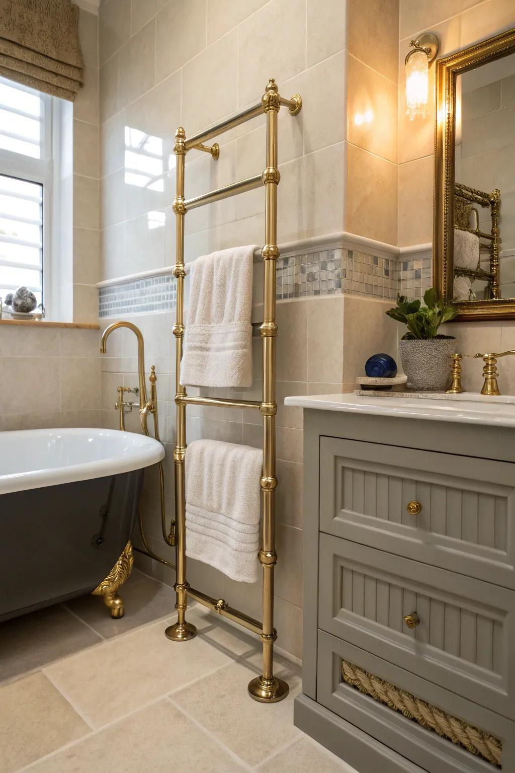 A deluxe towel warmer adds comfort and style.