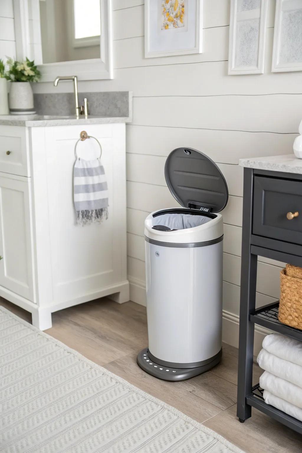 A nappy container featuring groundbreaking smell-sealing attributes ensures a pristine and hygienic baby's space environment.