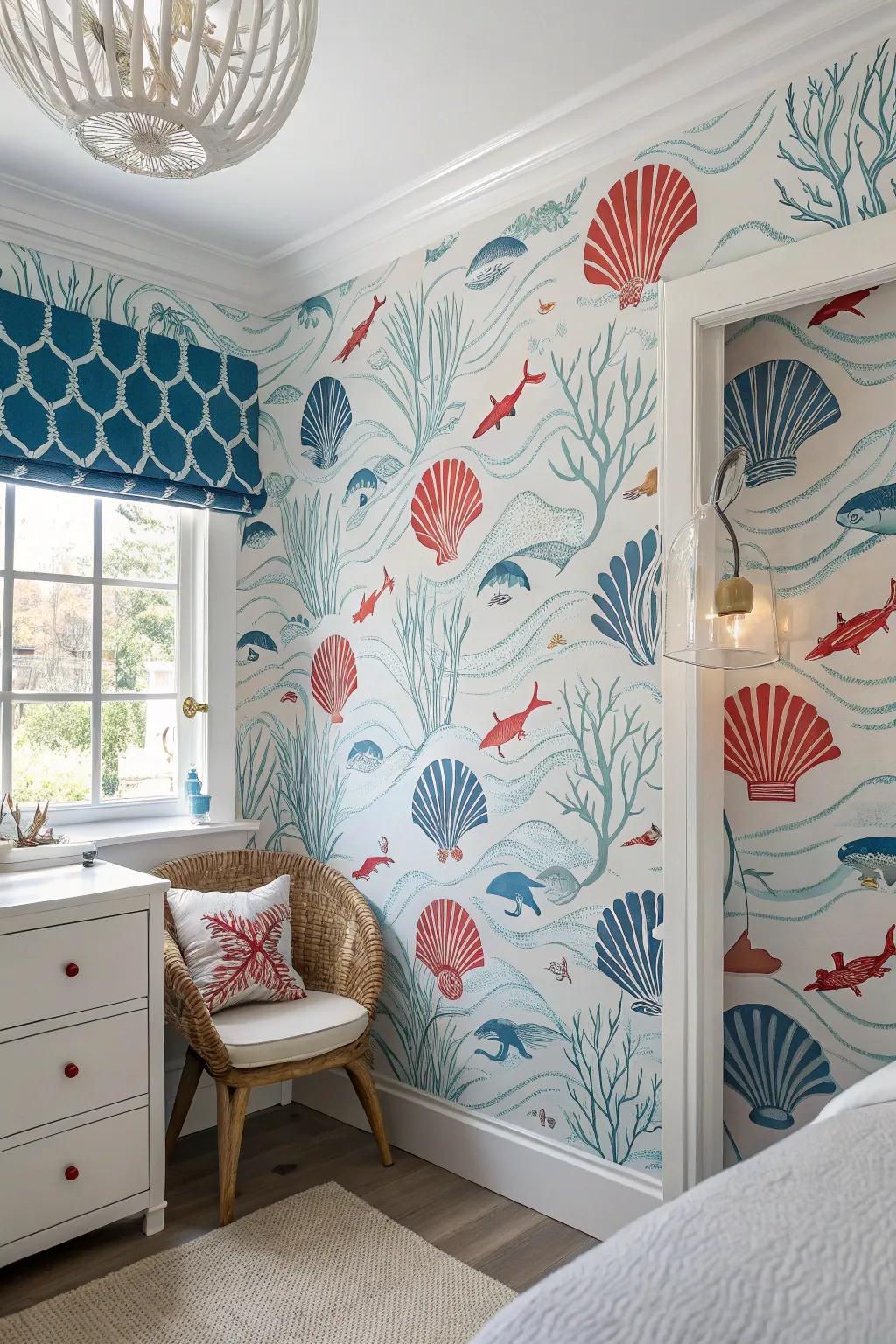 Contemporary coastal wall coverings make a bold decorative statement.