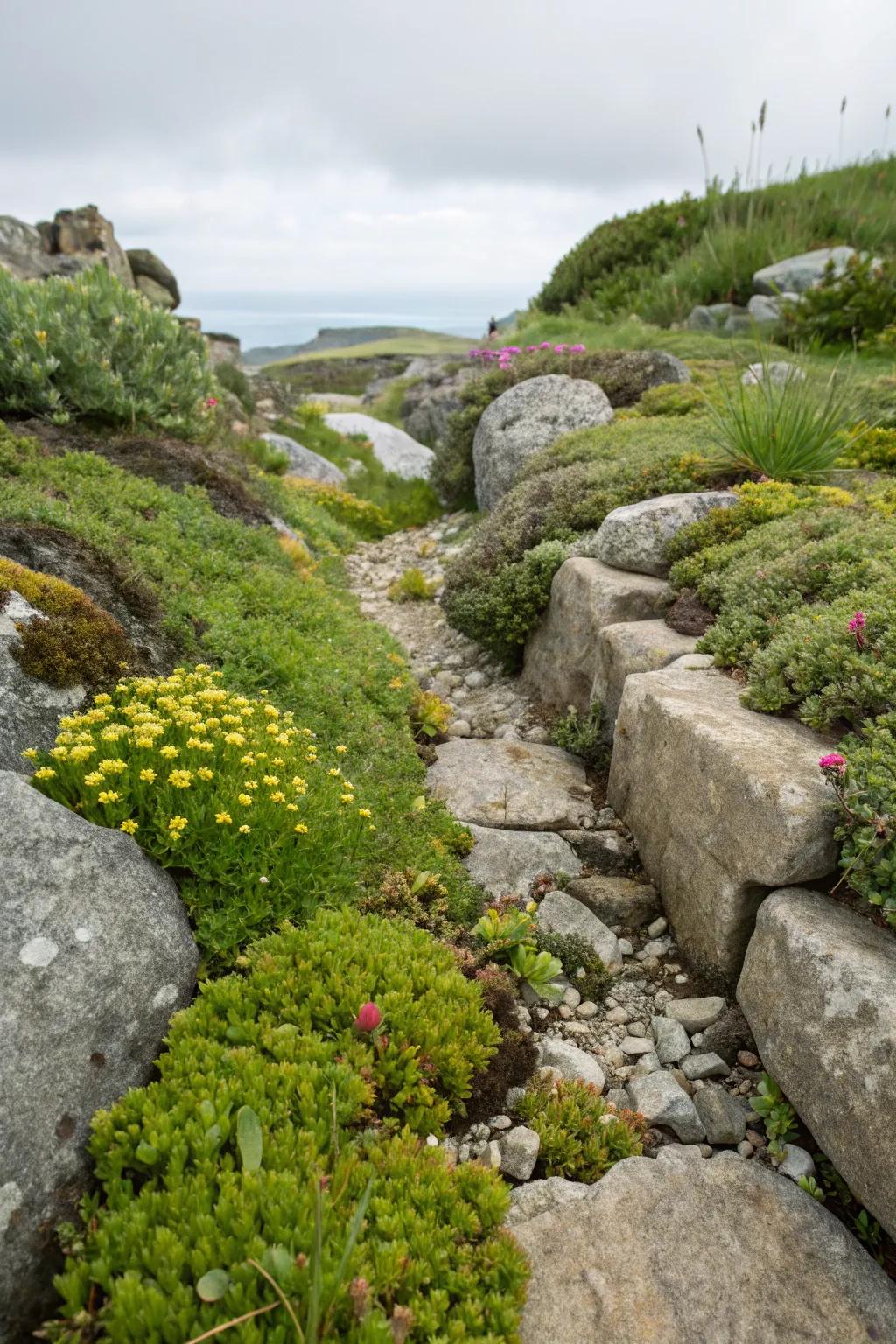 Crevice outdoor spaces offer a distinctive method for displaying mountain plants.