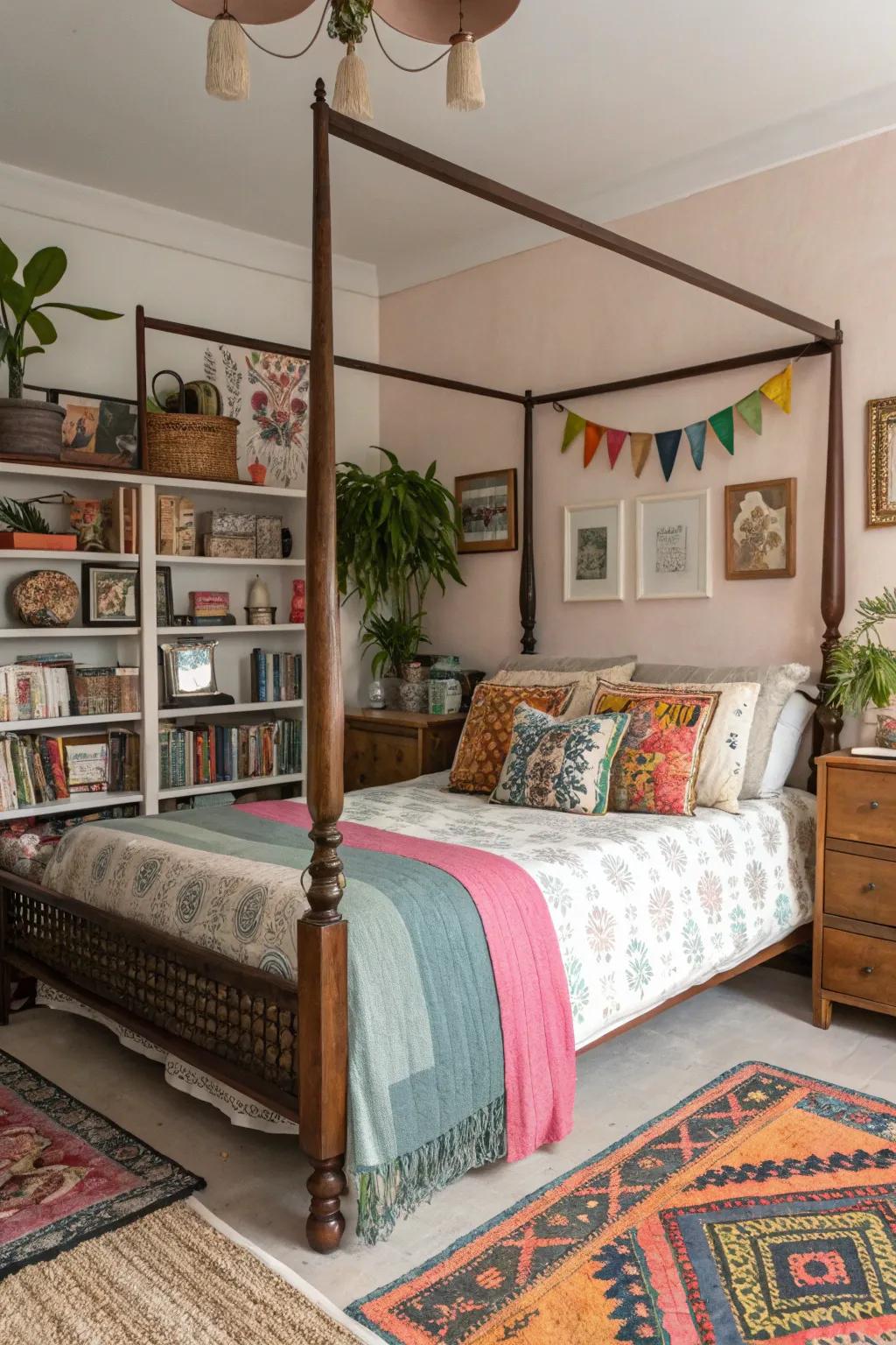 A varied mix of styles lends character to this bedroom.