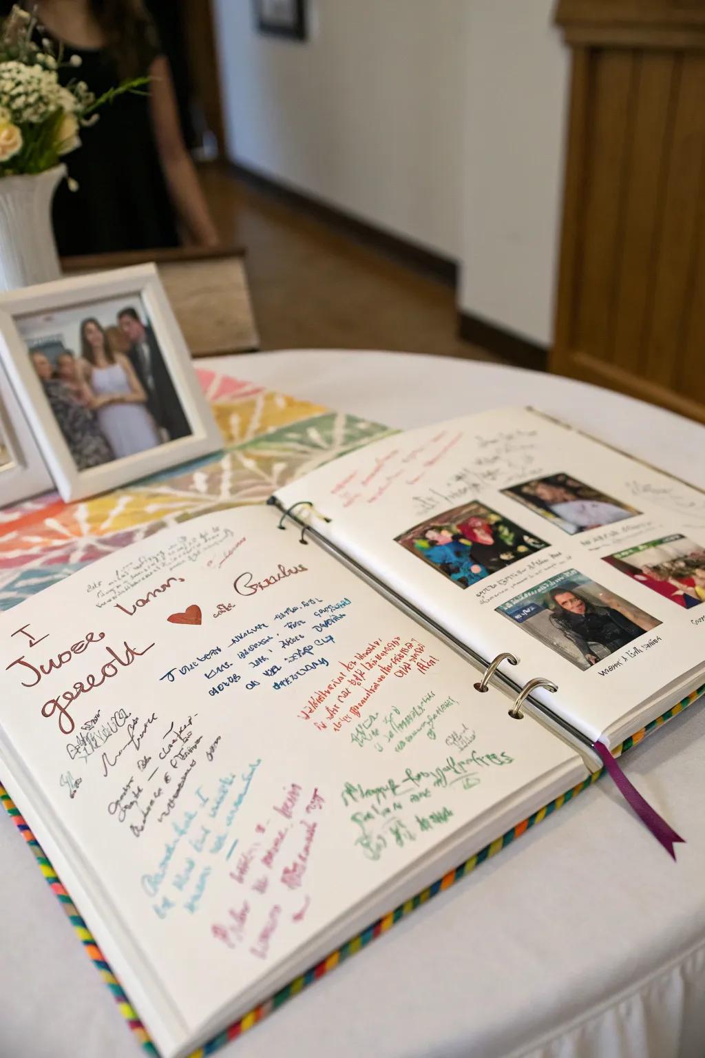 A yearbook guest book capturing heartfelt messages and memories.