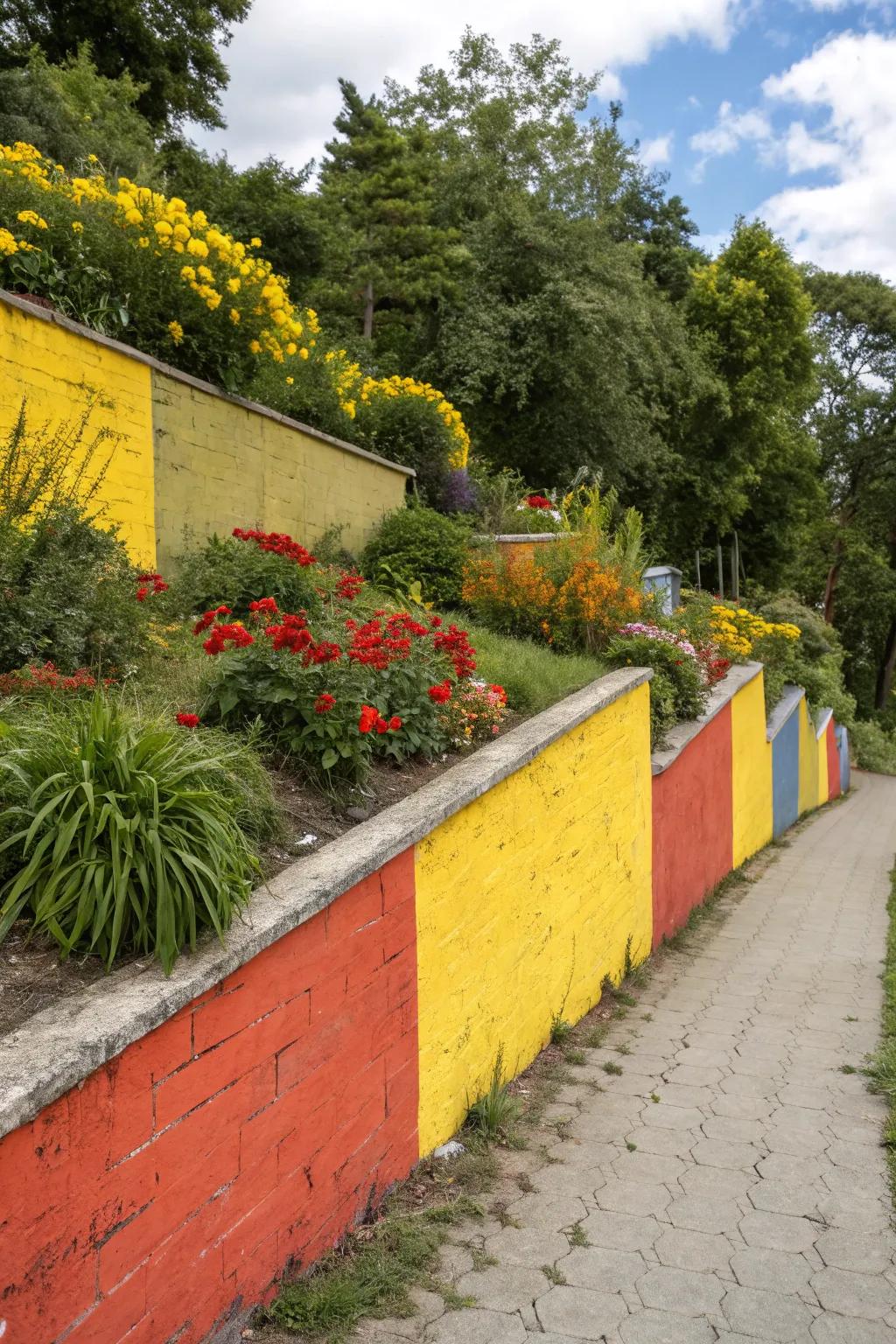 Striking colors render retaining structures beautifully prominent.