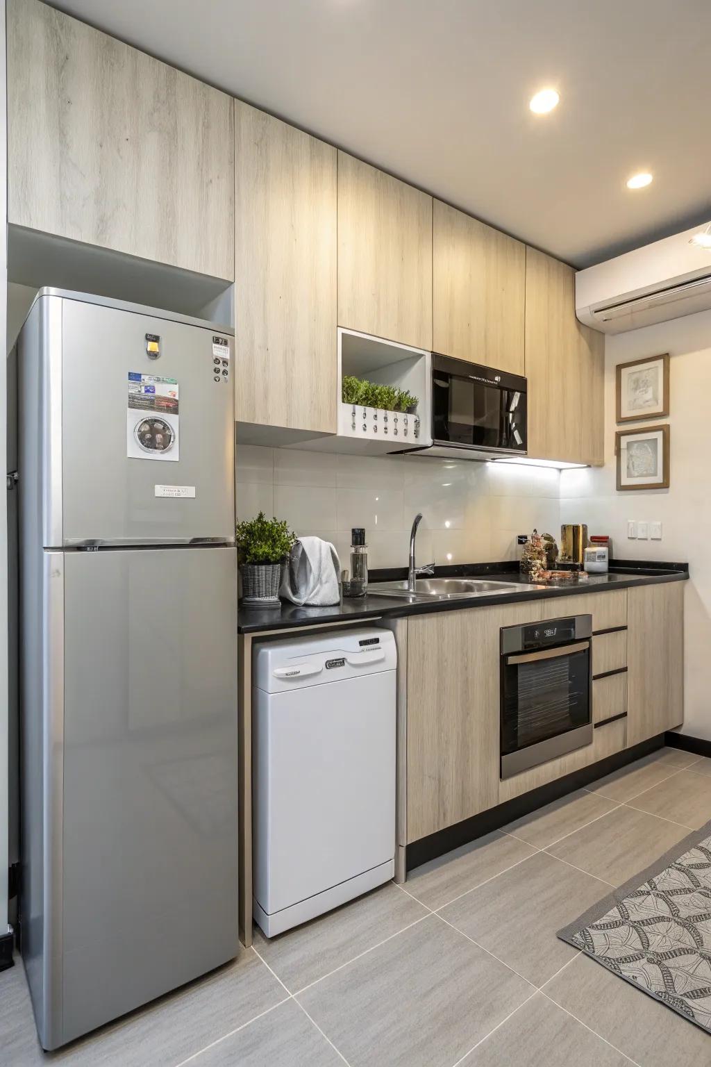 Compact appliances conserve space while maintaining full functionality.