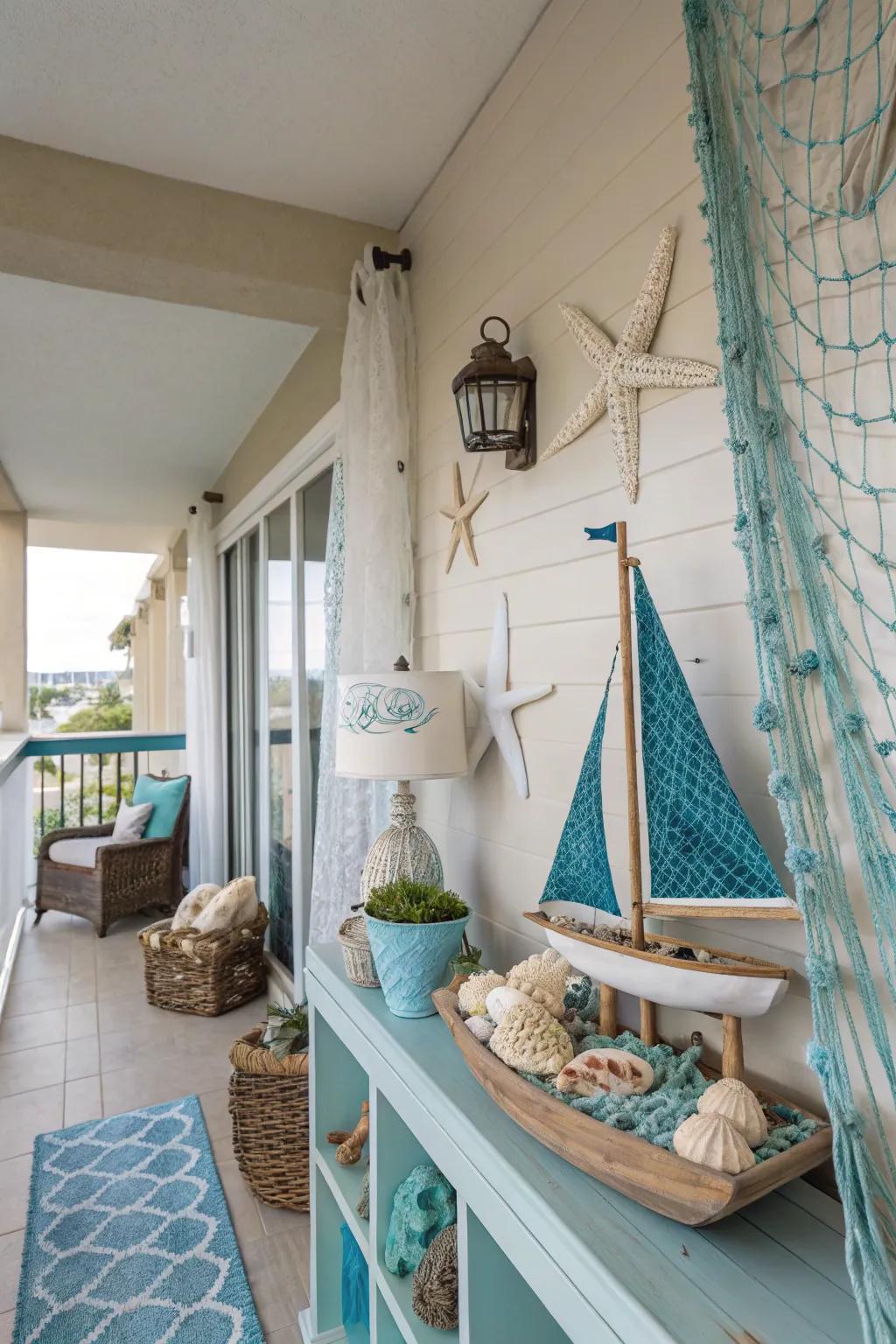 Seaside elements evoke a serene and beach-inspired atmosphere.