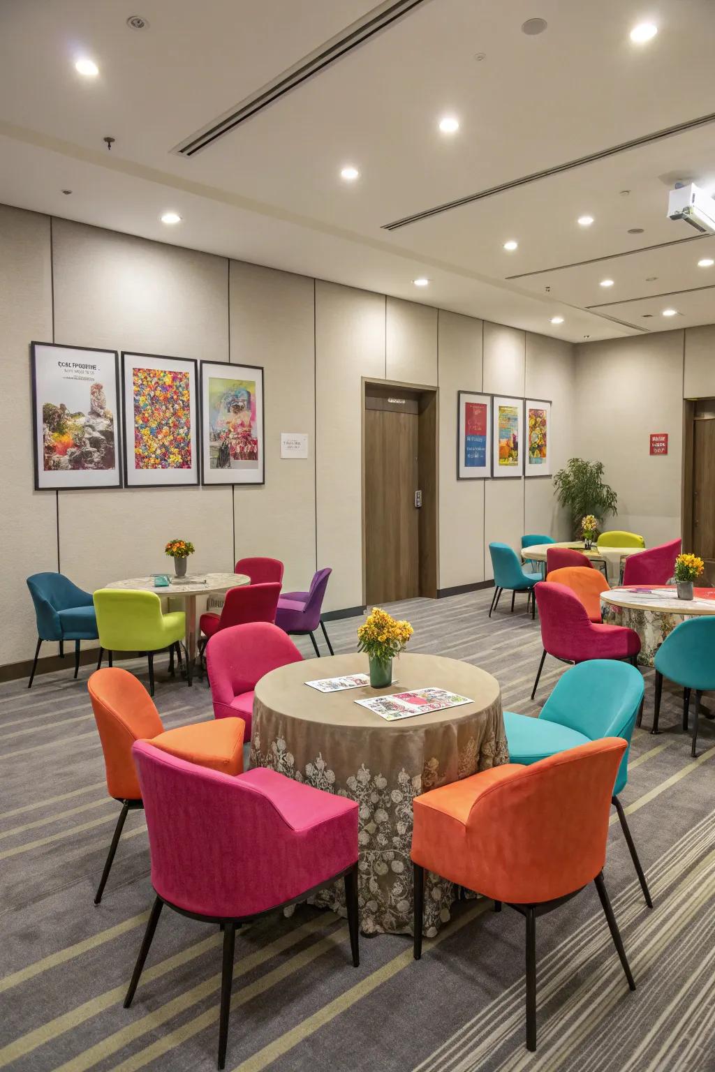 Pops of color energize the area and reflect brand character.