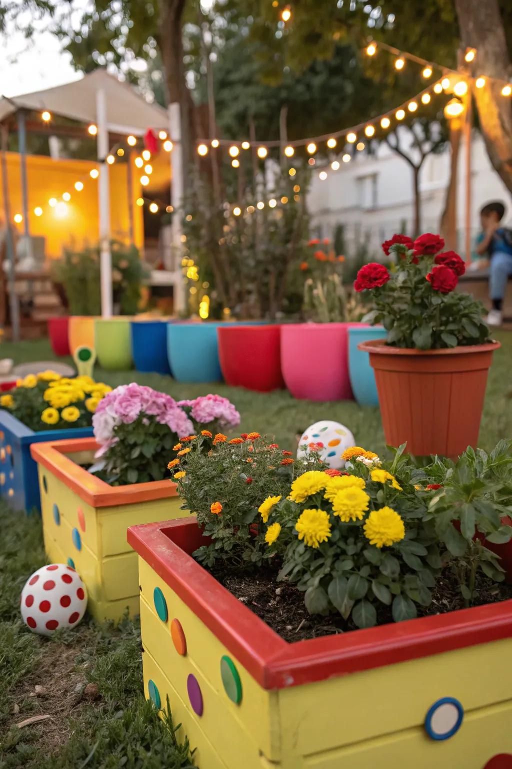 A fun children's garden featuring containers.