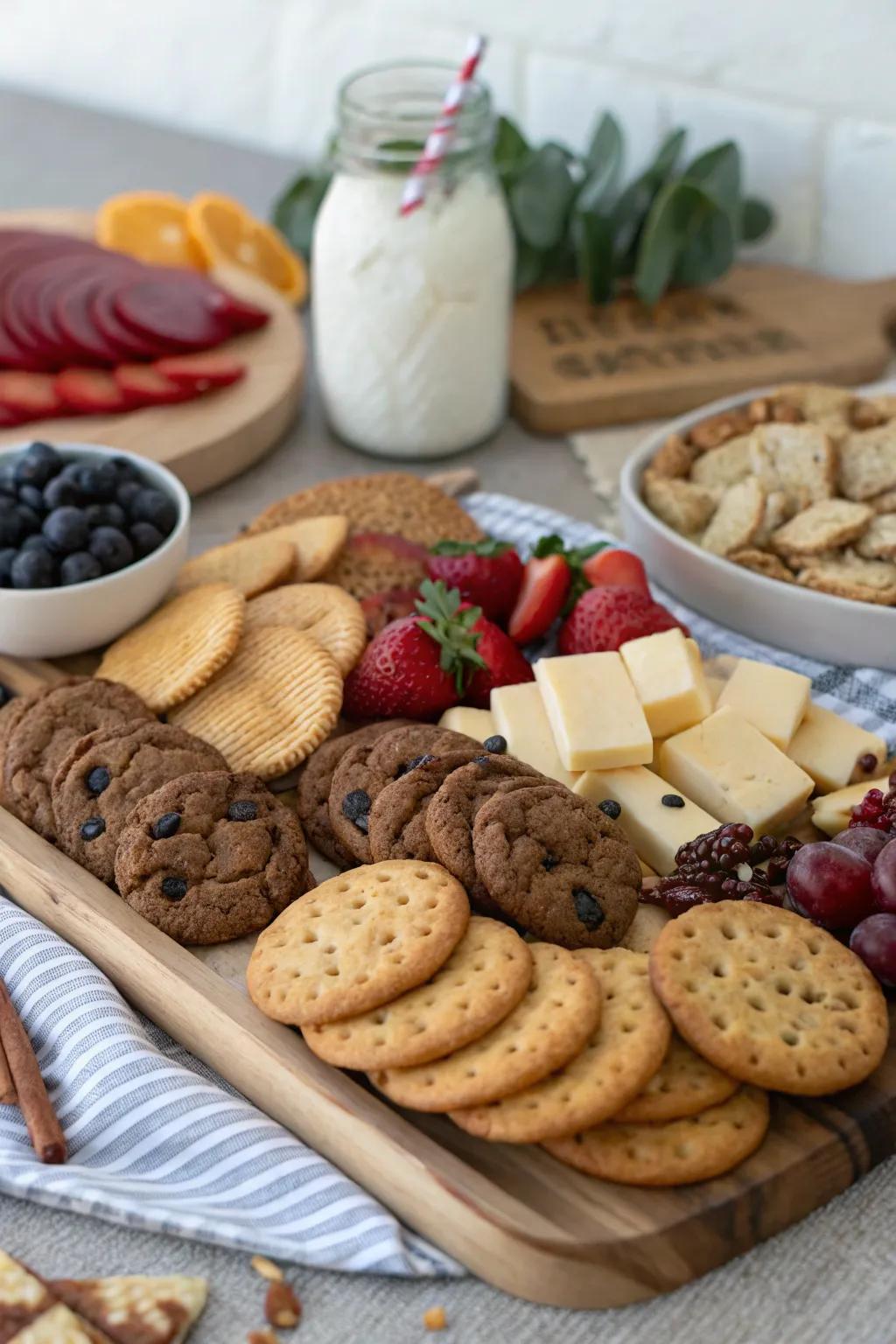A snack arrangement provides a beautiful selection of cookie options.
