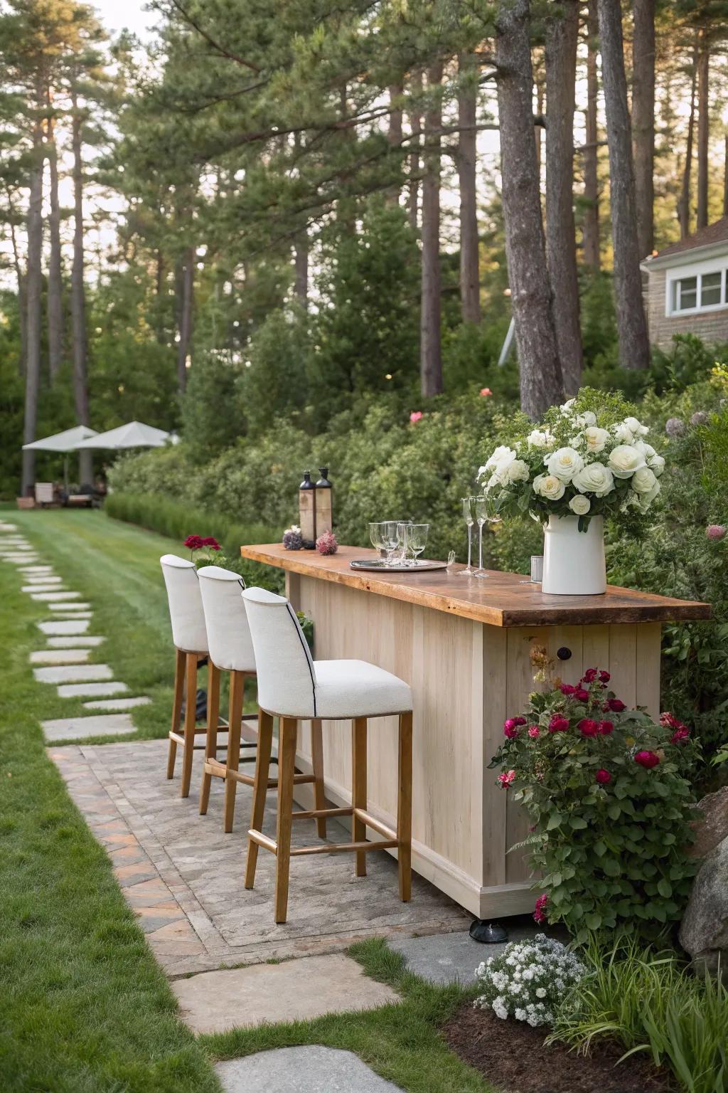 Establish an outdoor retreat with a garden bar setup.