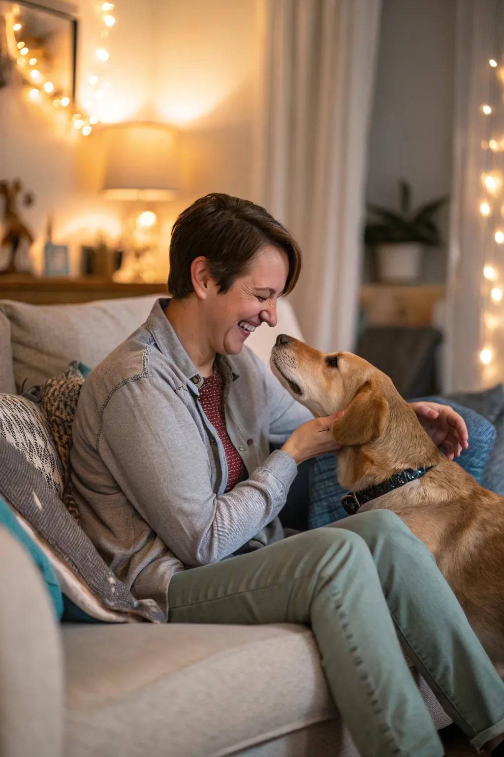 Playful furry friend pose introduces a heartwarming touch to your scene.