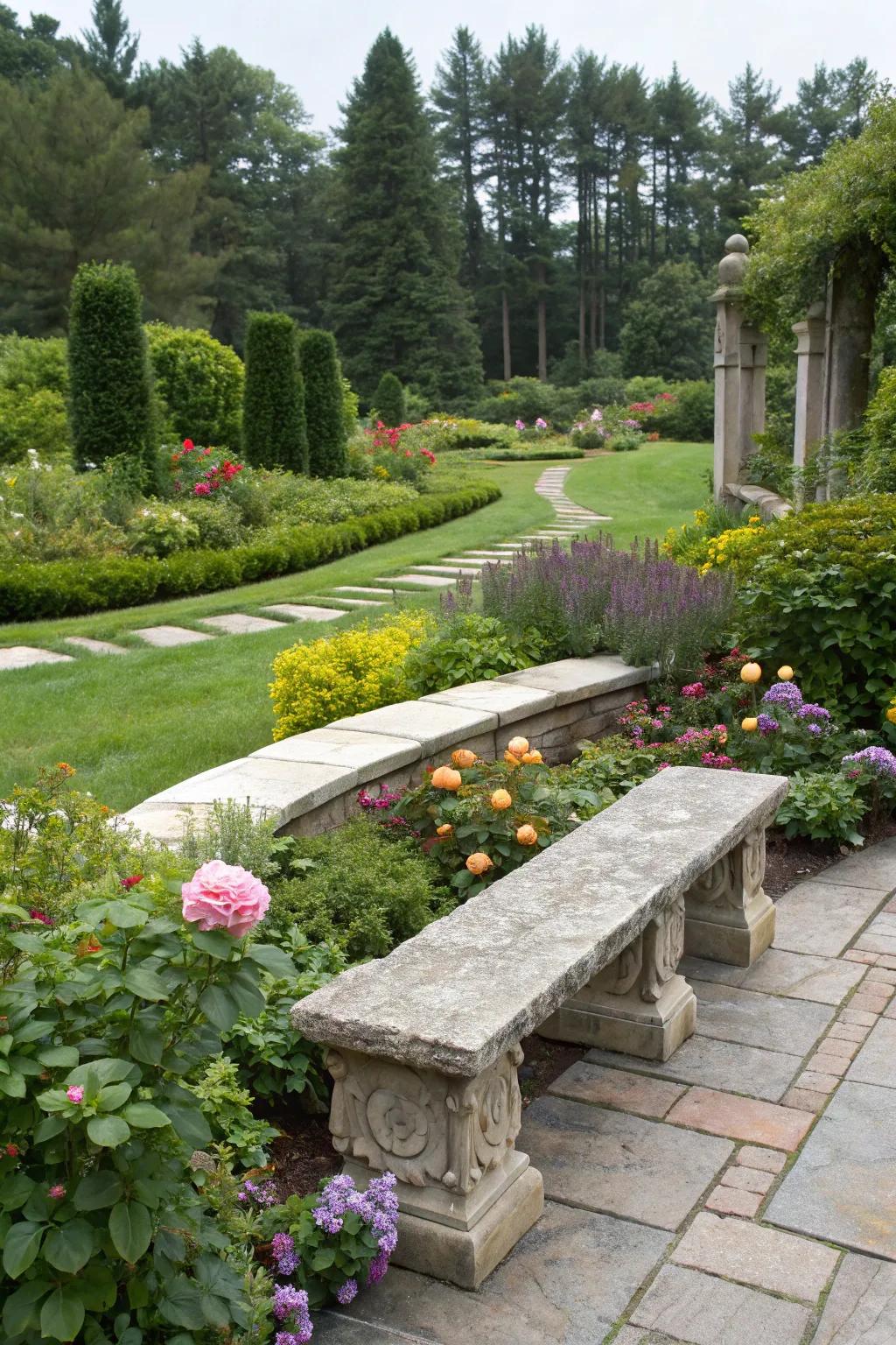Built-in benches provide efficient and trendy seating.