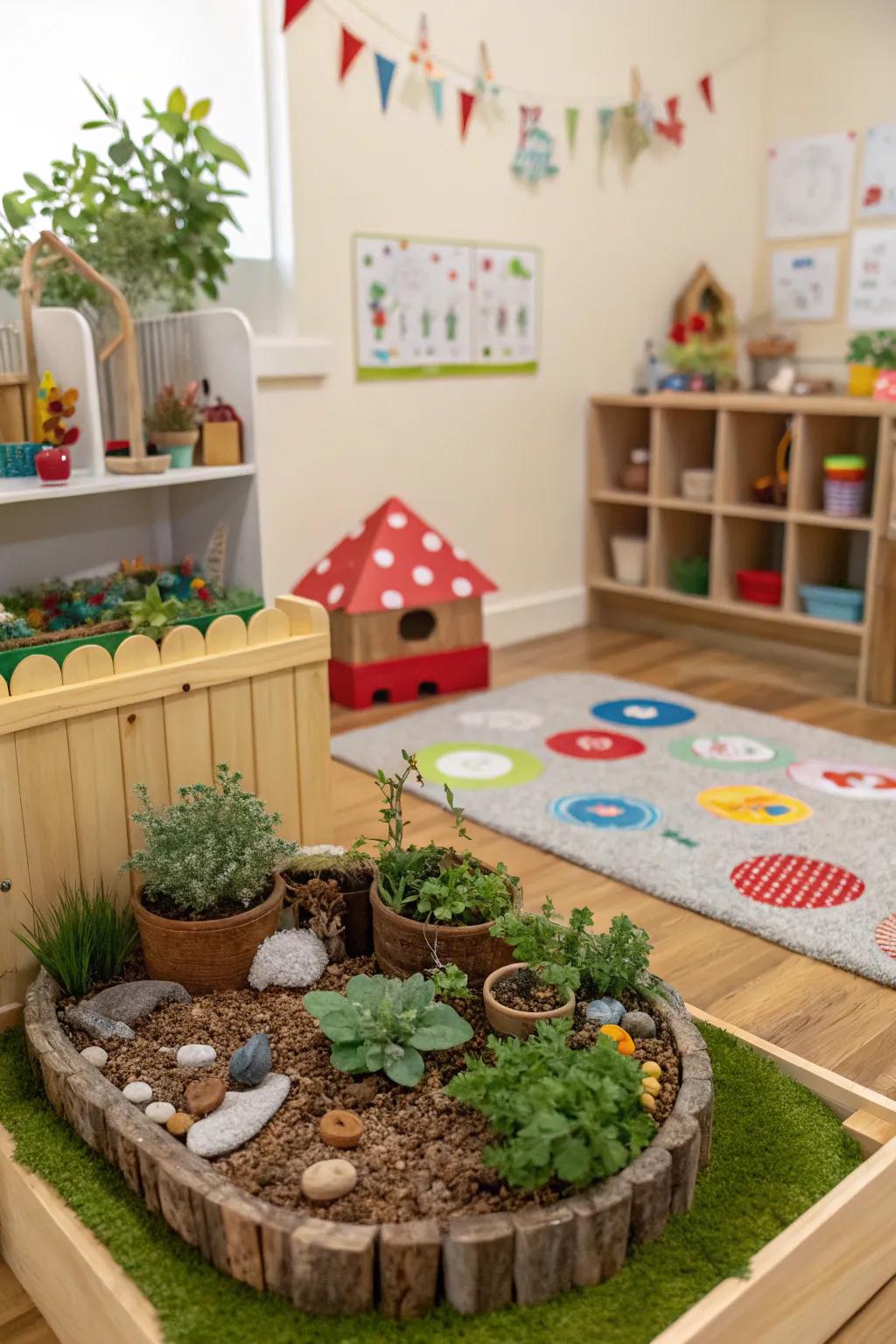 A small-scale garden setup sparks curiosity and imagination.