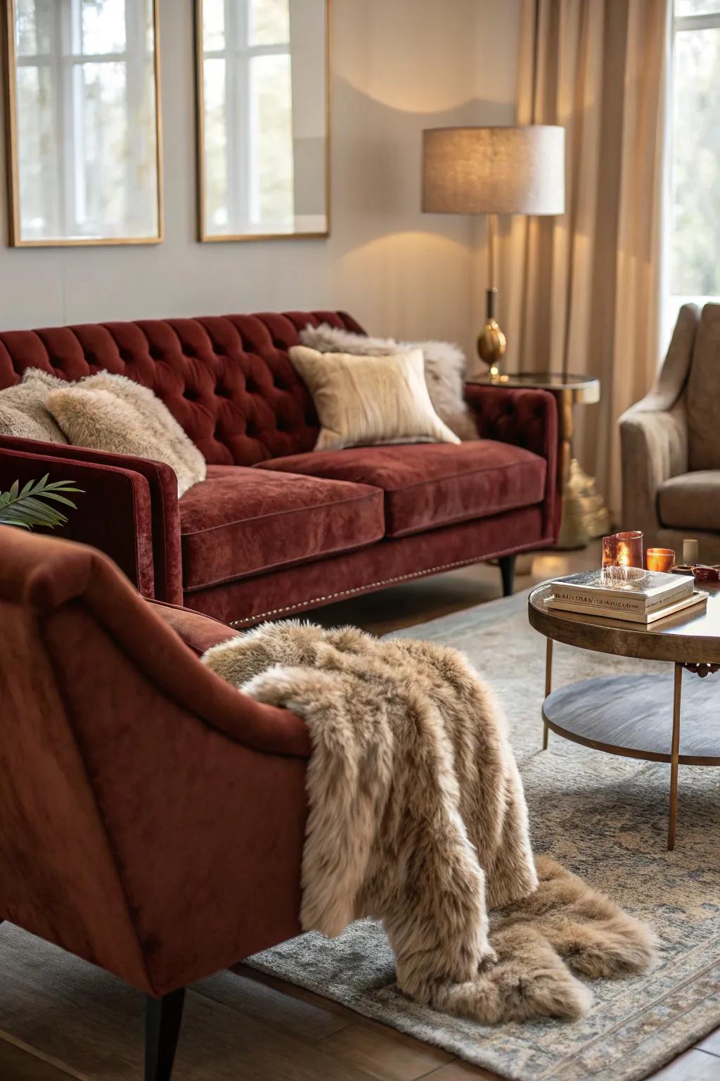 Unconventional textures such as velvet and imitation fur add luxury and coziness.