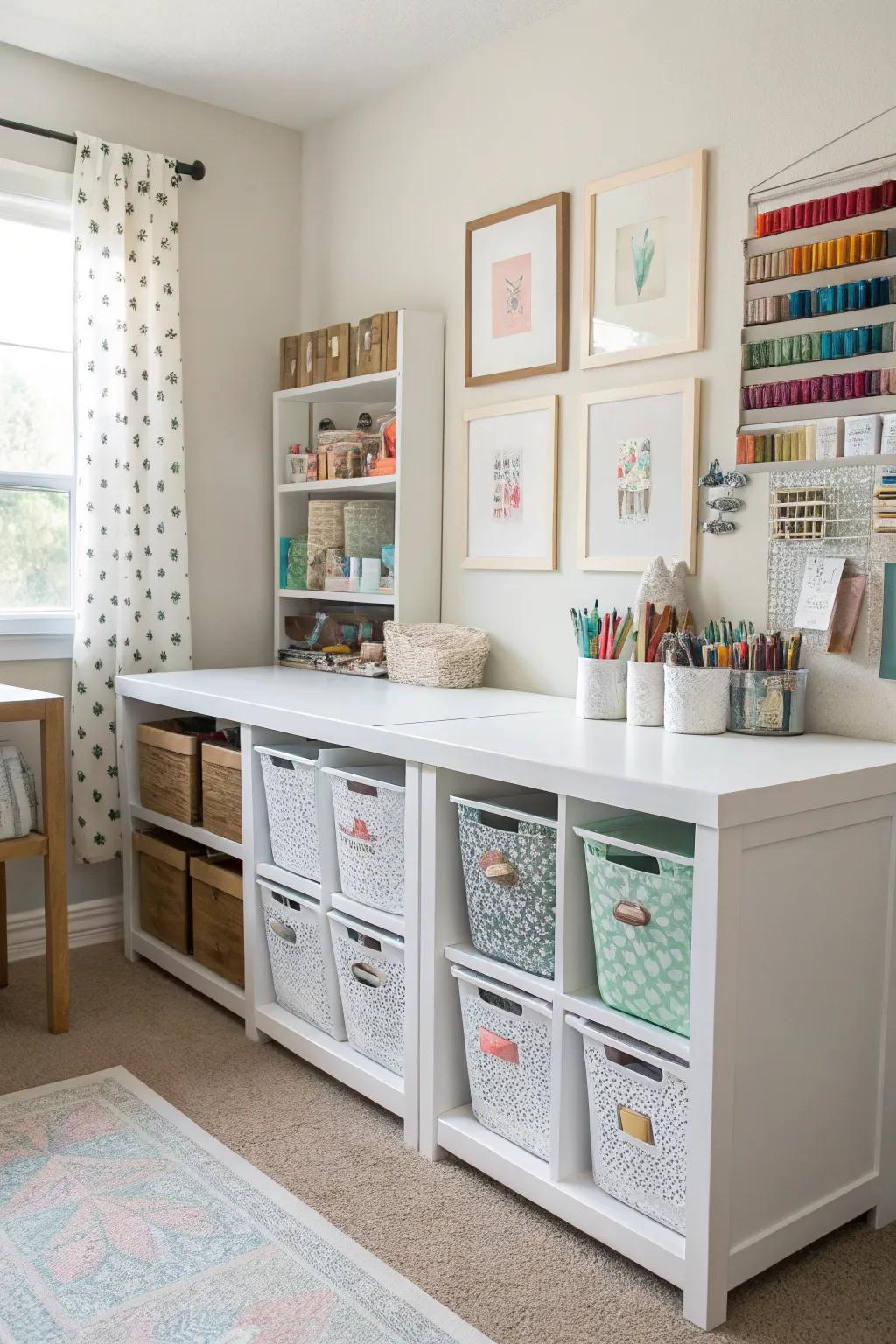 Without adding clutter, under-table storage maximizes space.