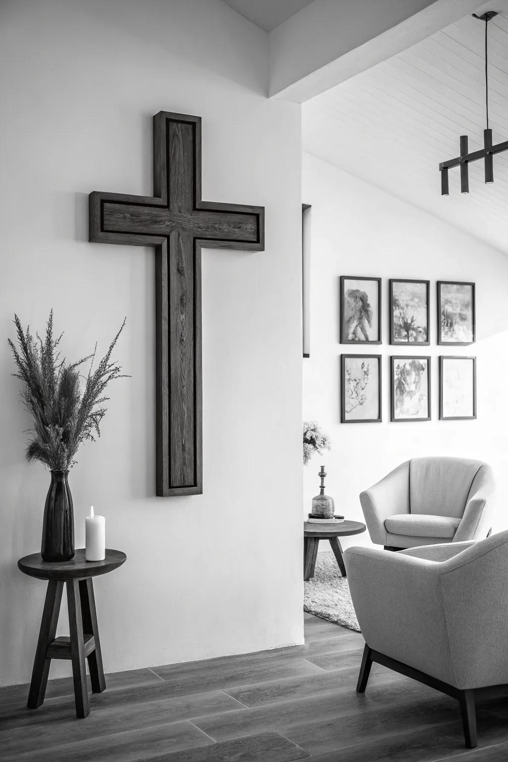 Unichrome cross wall aesthetic tailored for a contemporary manifestation.
