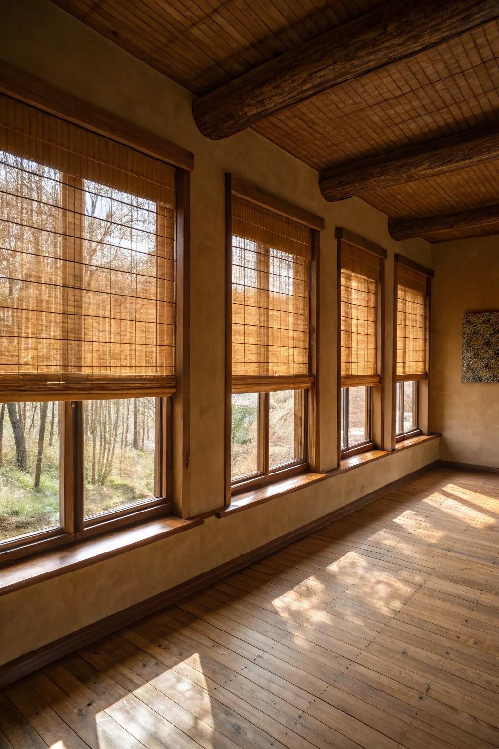 Bamboo shades introduce natural textures and warmth.