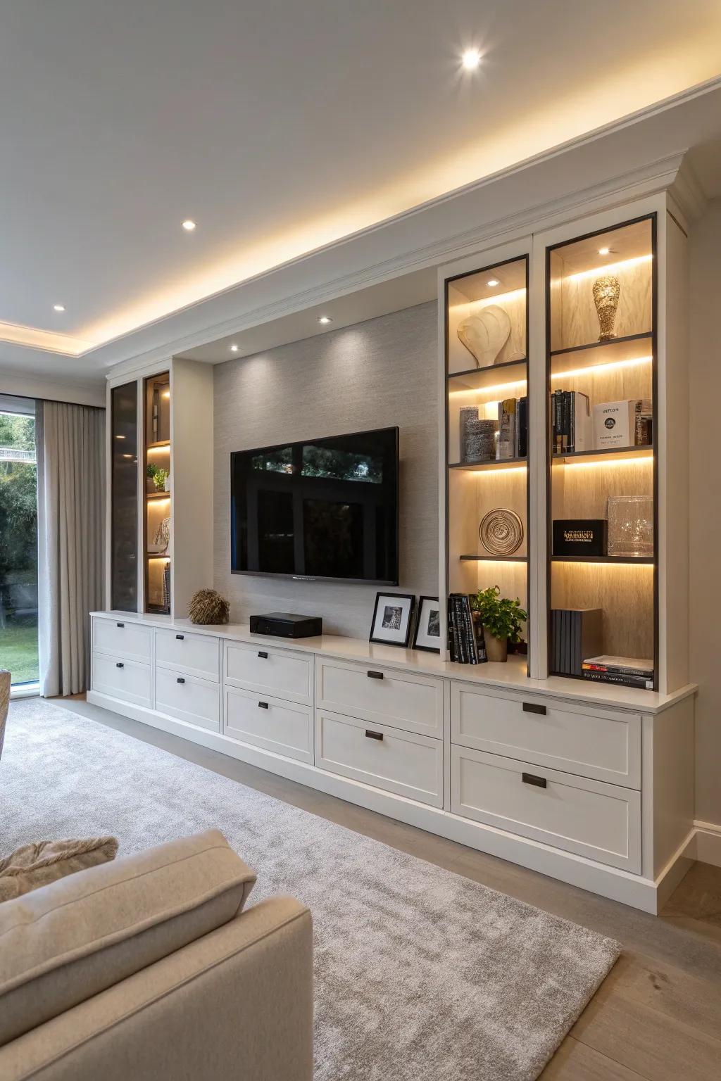 Bespoke entertainment center combining visual appeal with entertainment requirements
