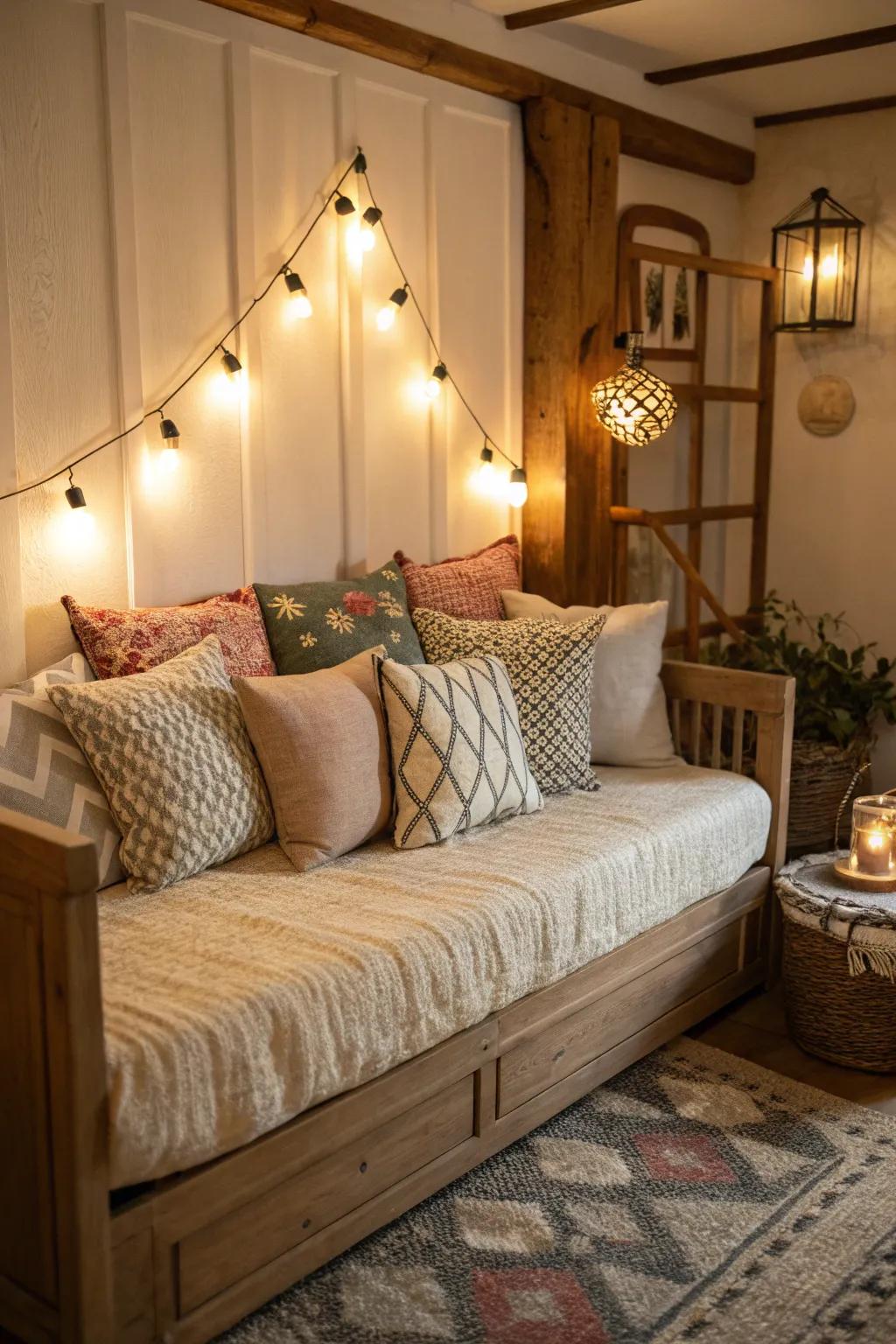 A daybed transforms an unused corner into a cozy haven.