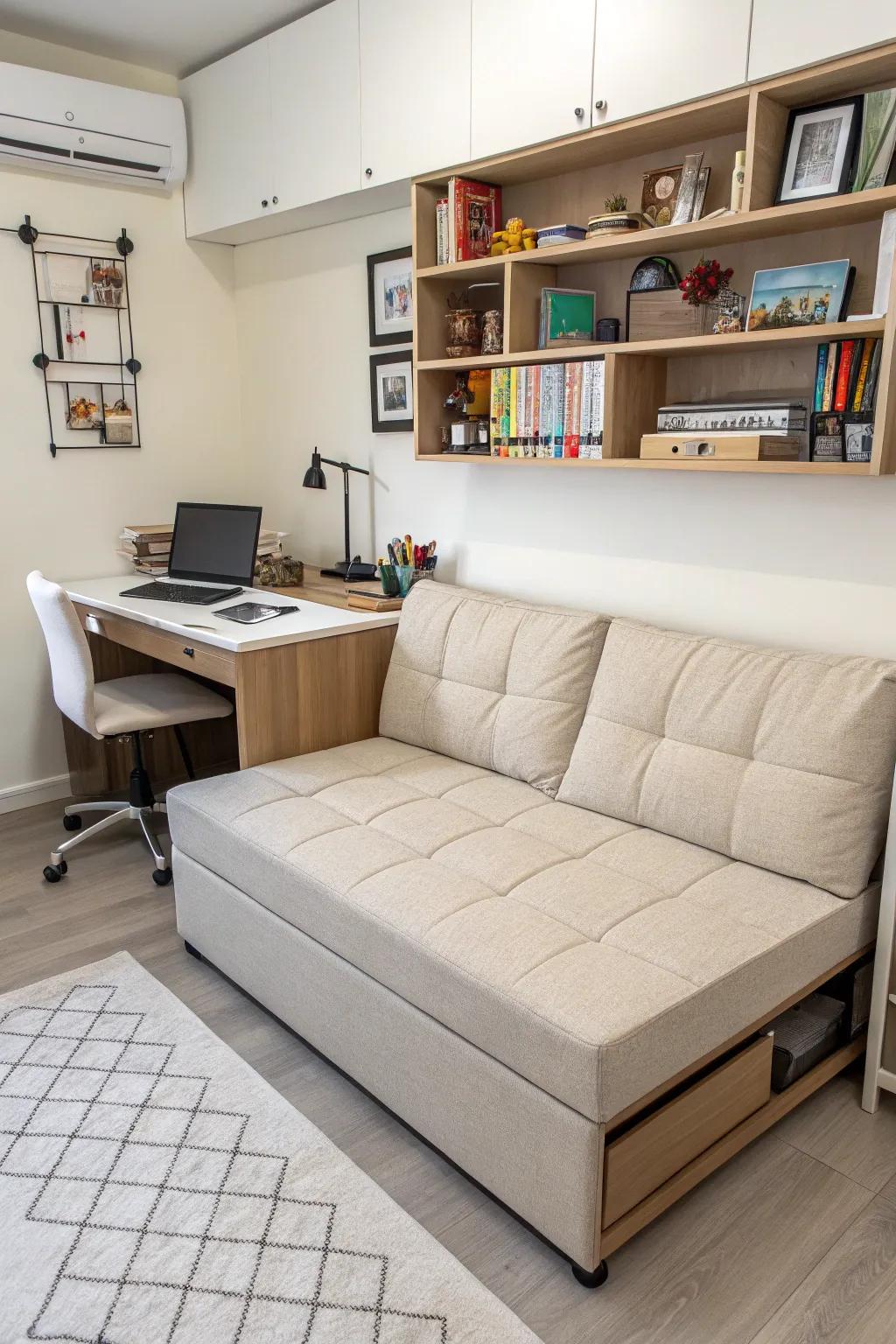 A convertible couch offers the easiest way to transition from sitting and sleeping.